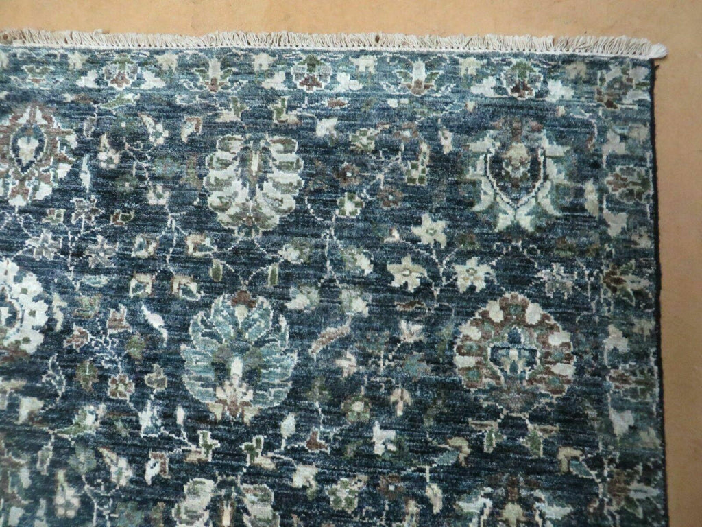 5' 6" X 8' Vintage Handmade Pakistani Floral Oriental Wool Rug Black Dark Grey