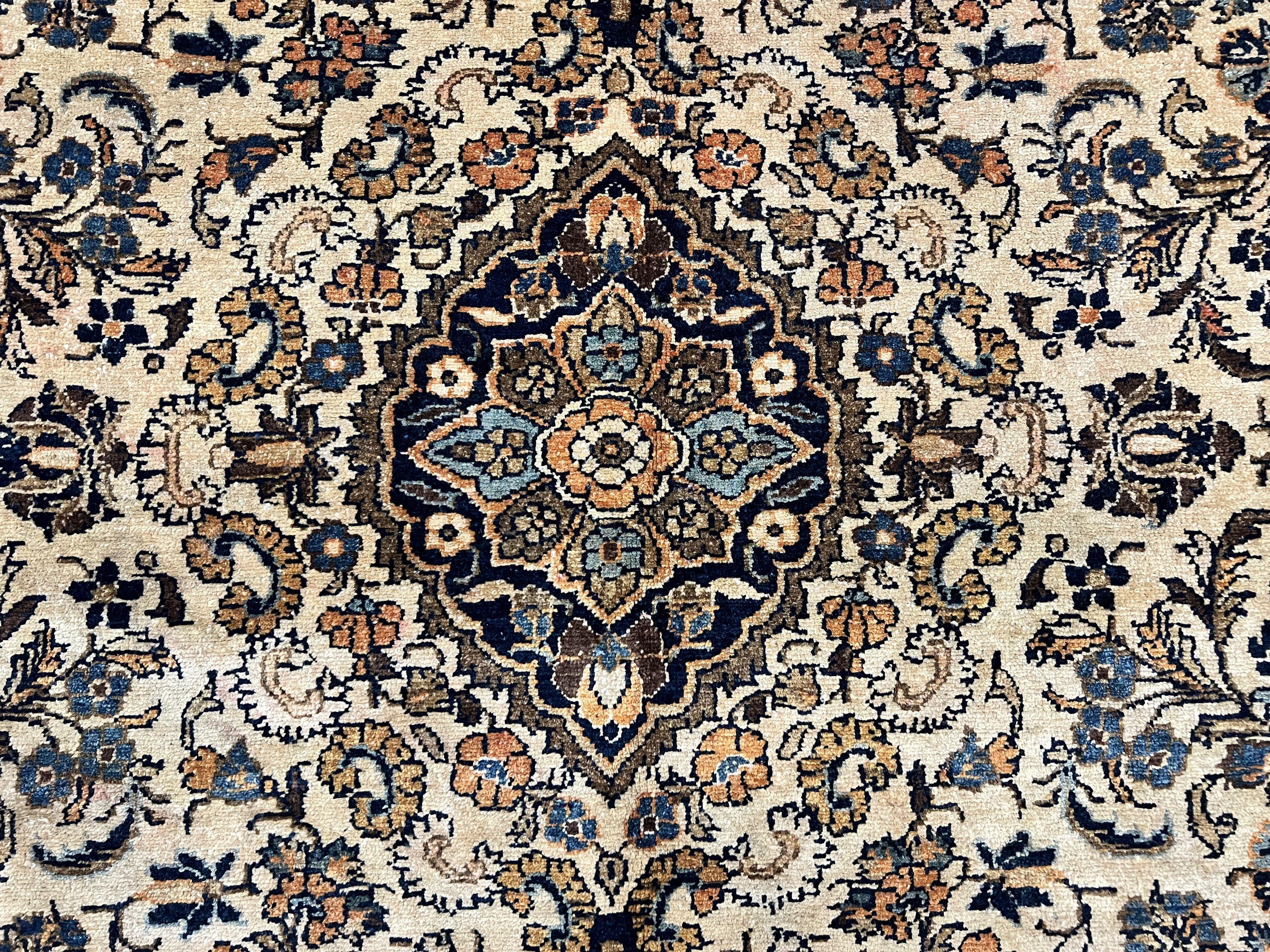Antique Persian Rug 9x11, Wool Handmade 1920s Oriental Carpet, Persian Hamadan Anjelas Rug, Cream Black, Floral Allover Oriental Rug 9 x 11 Room Sized Rug