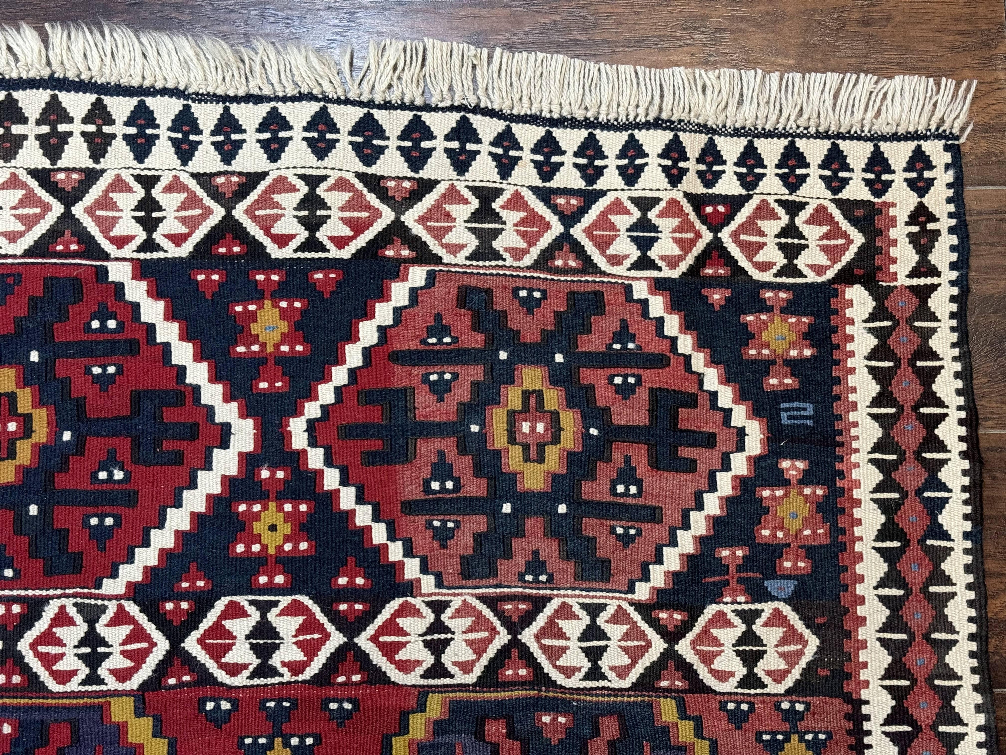 Caucasian Kilim Rug 5x7, Vintage Russian Flatweave Kilim Carpet, Tribal Bohemian Kilim Rug