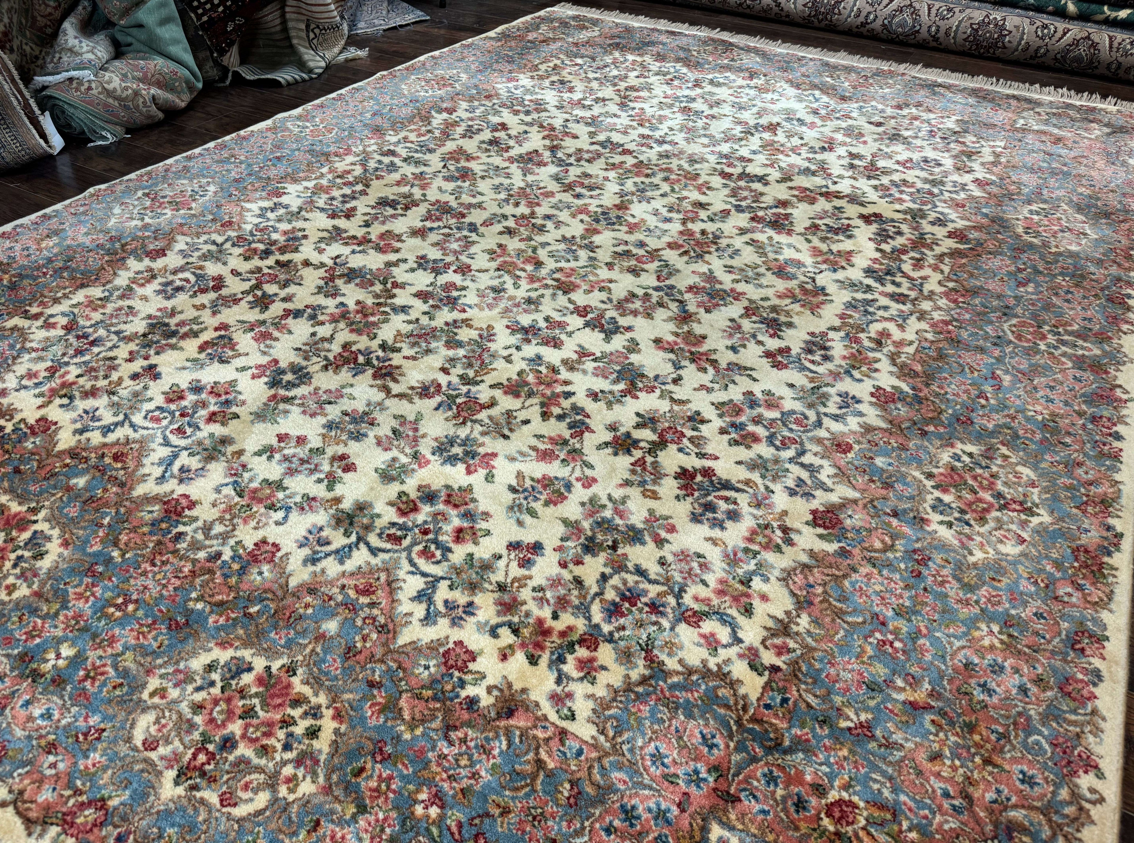 8.8 x 12 Karastan Rug #788 Ivory Kirman, Wool Vintage Original 700 Series
