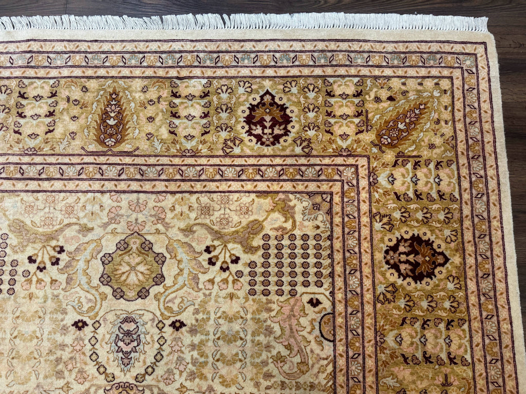 Pakistani Carpet 9x12, Finely Hand Knotted 270 KPSI, Cream, Allover Pattern