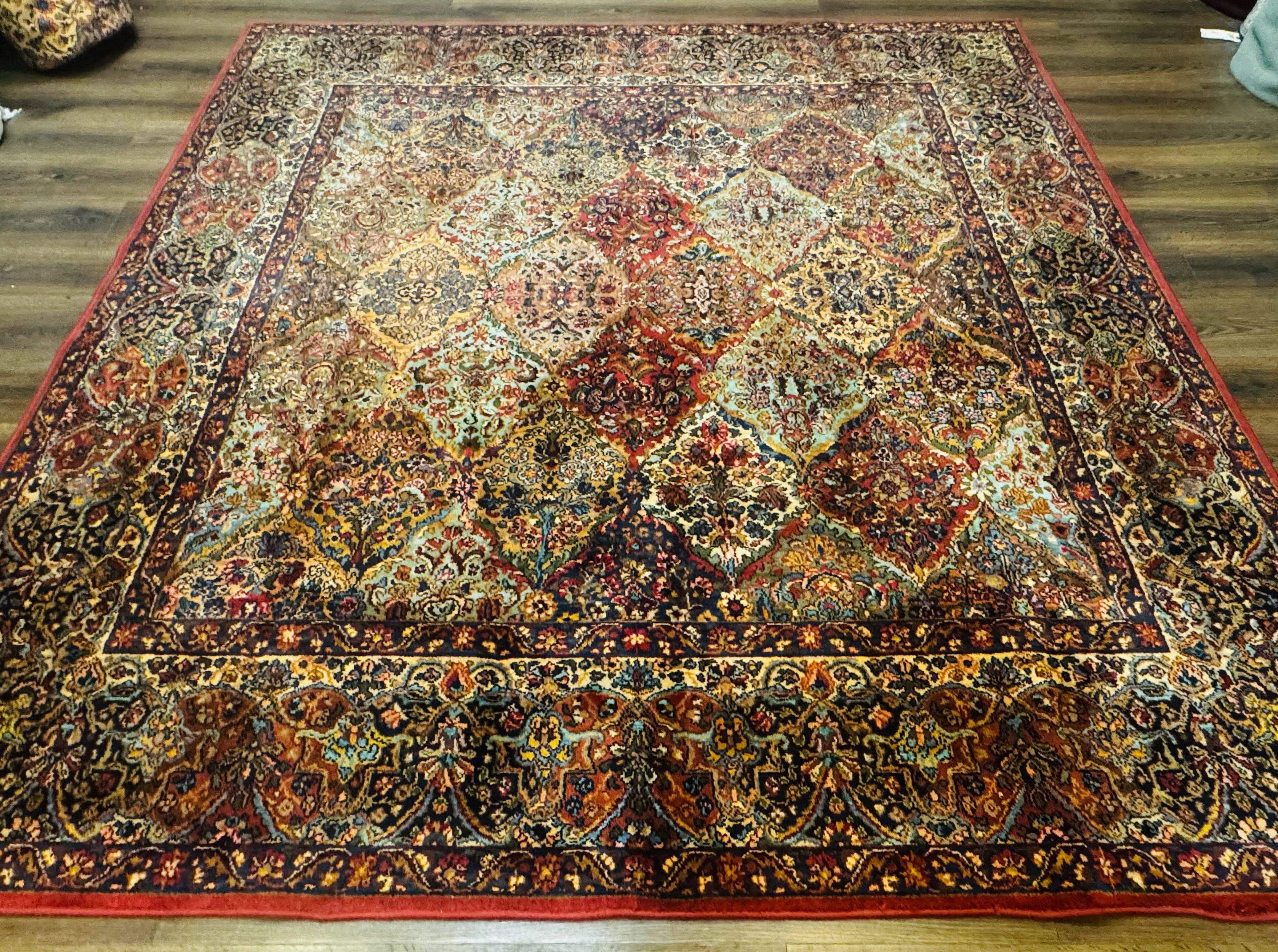 Square Karastan Multicolor Panel Kirman Rug #717, Rare Size 8.8 x 8.8, Original 700 Series, Wool