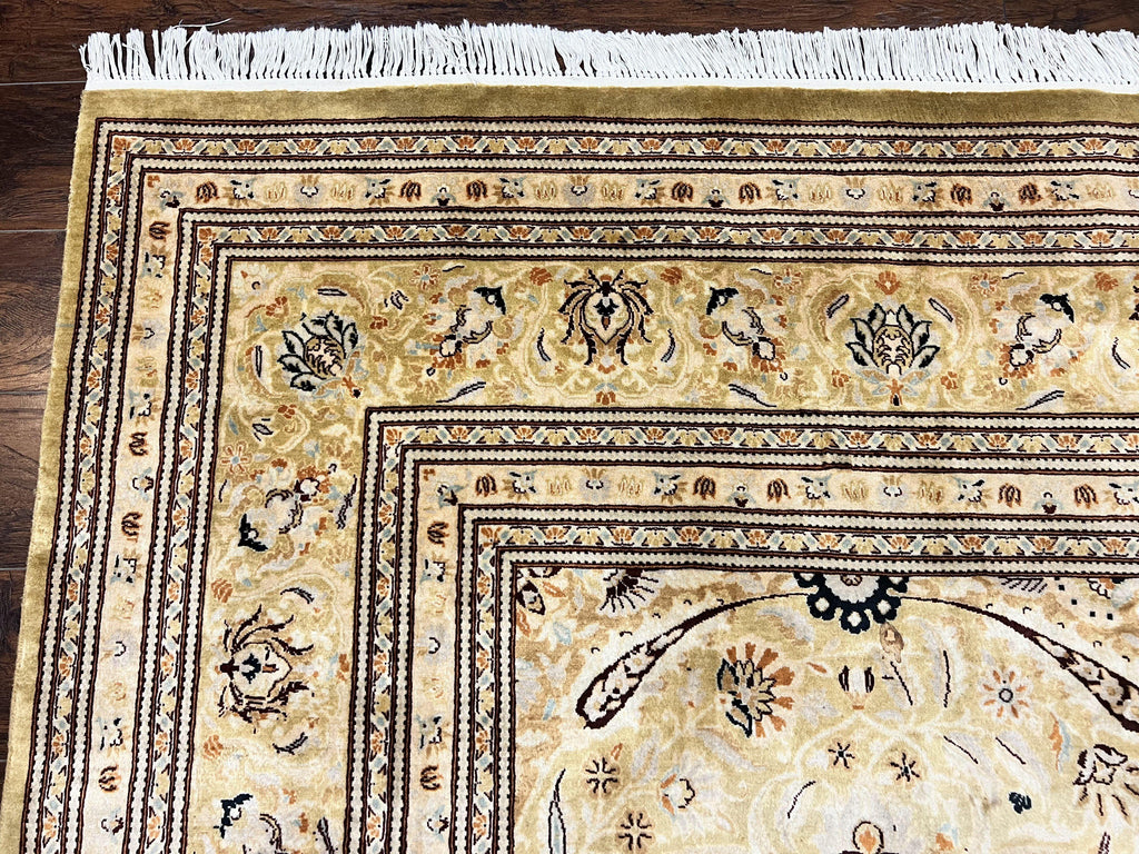Pak Persian Rug 8x10, Wool Hand Knotted Vintage Carpet, Safavieh Rug, Gold Tan, 270 KPSI