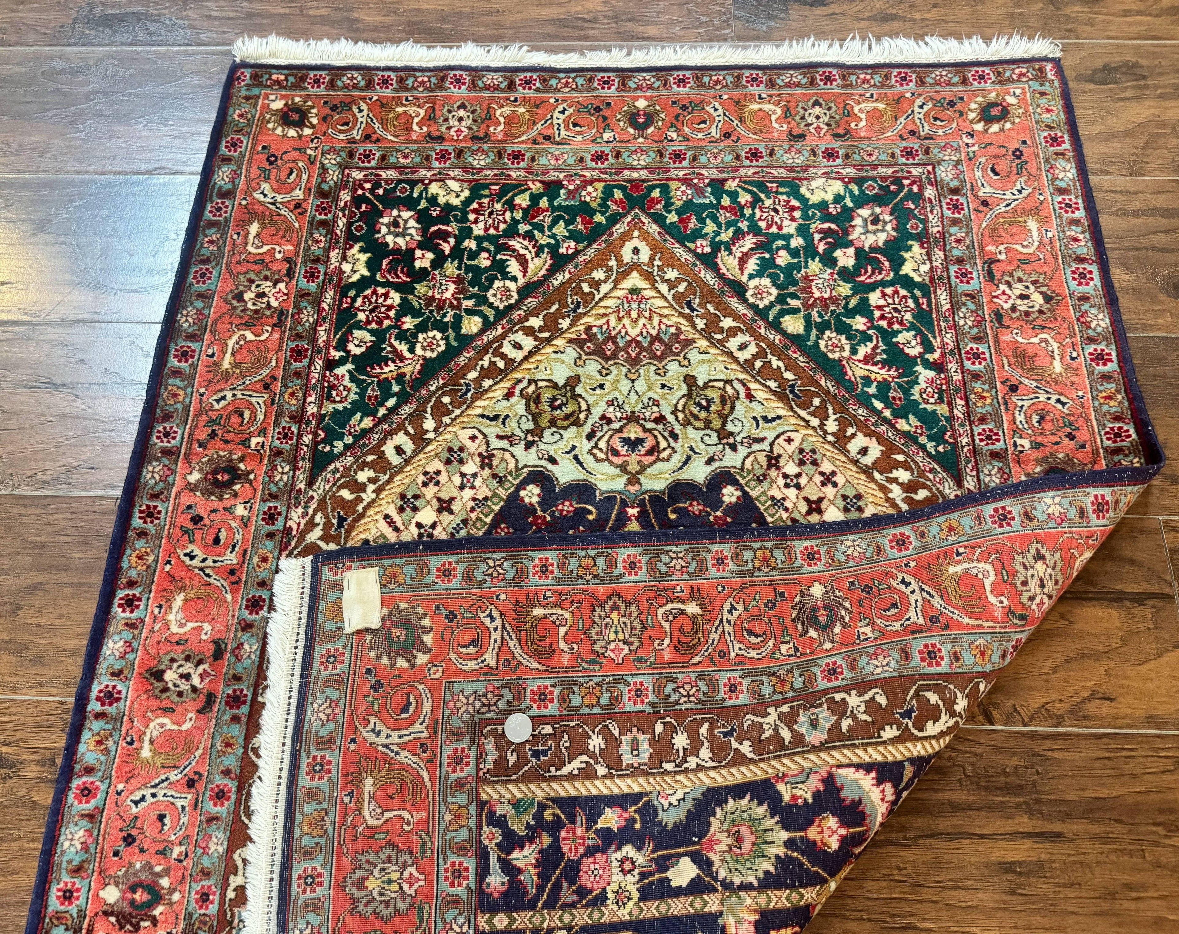 Persian Tabriz Rug 3x4, Navy Blue, Birds, Floral, Prayer Rug, Handmade Wool Rug, Finely Hand Knotted 325 KPSI