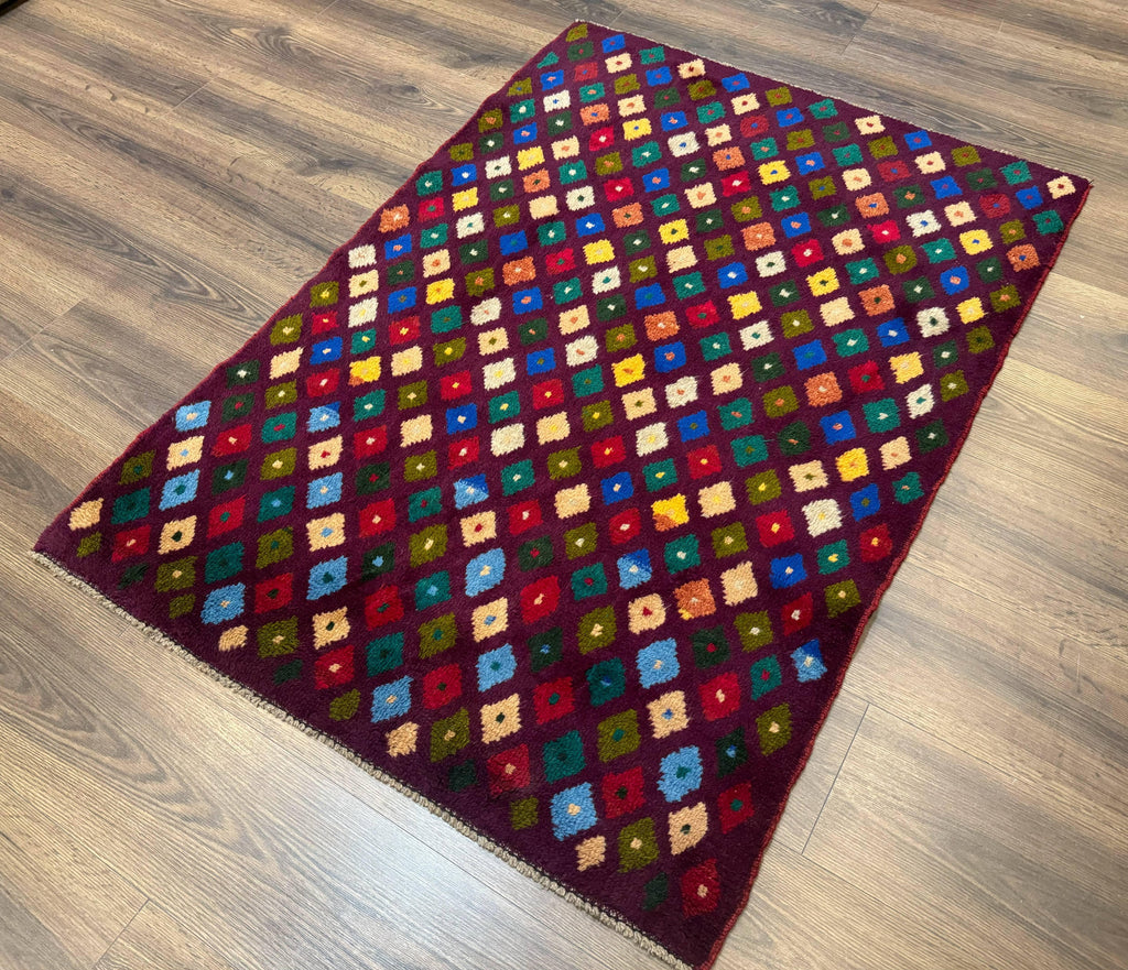 Balouch Rug 3x5, Afghan Rug, Purple-Maroon, Multicolor, Tribal Rug