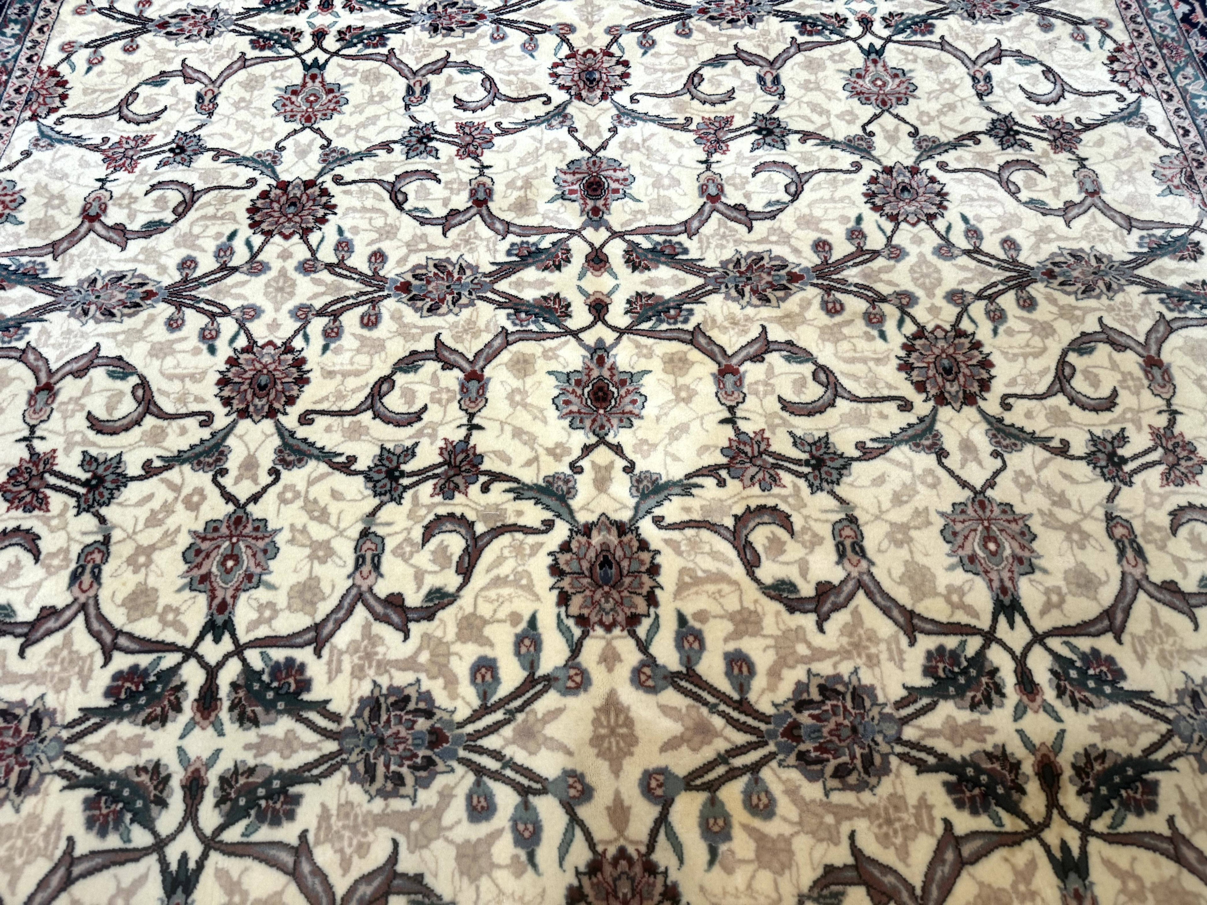 Sino Persian Rug 8x10, Allover Pattern, Beige and Midnight Blue, Wool Oriental Carpet