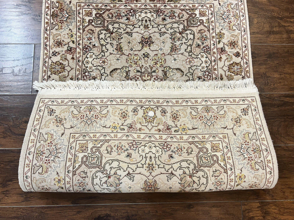 Sino Persian Rug 2.5 x 4, Hand Knotted Oriental Carpet, Small Persian Rug, Floral Medallion, Wool, Vintage
