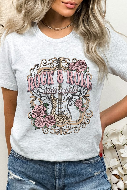 Rock And Roll Wild Spirit Guitar Graphic Tee T-Shirt