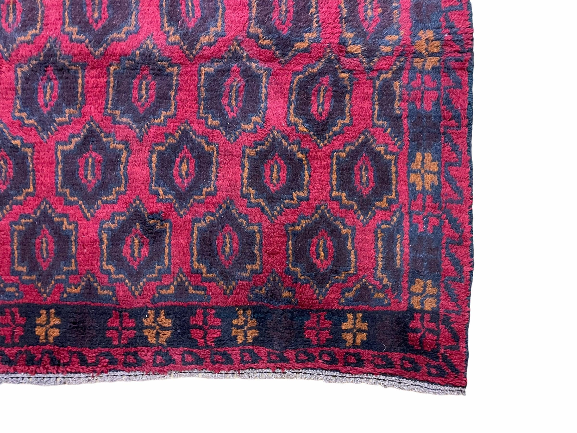 2' 10" X 4'7" Vintage Handmade Tribal Wool Rug Balouchi Rug Afghan Rug Red Blue