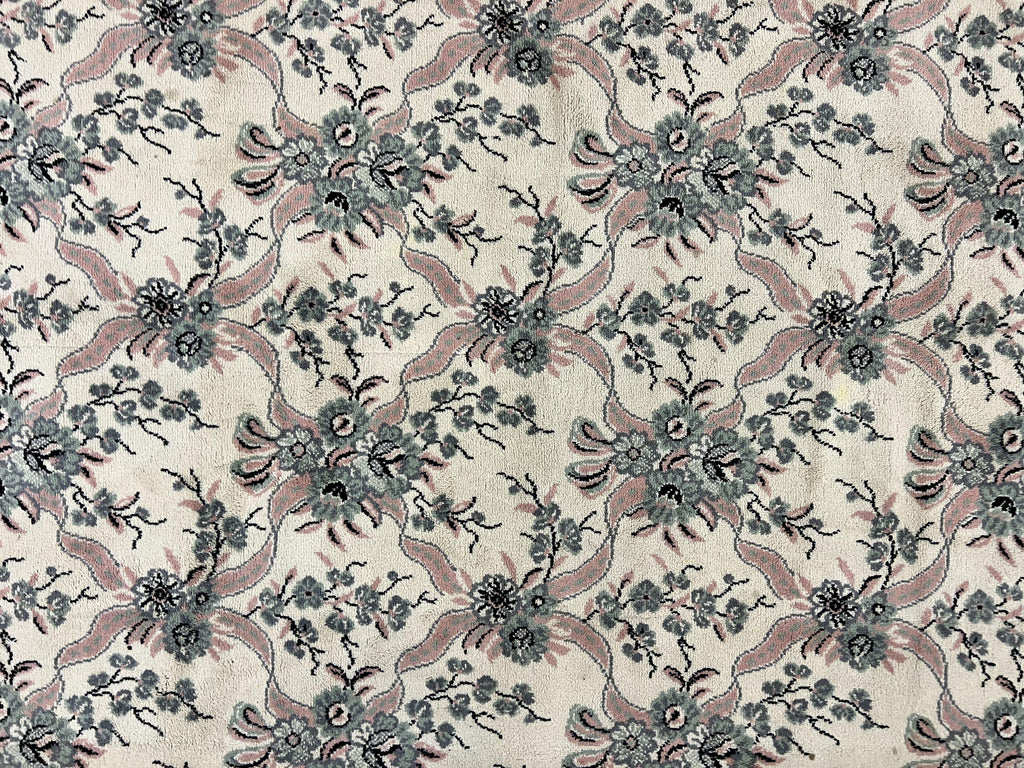 Belgium Power Loomed Rug 8x11, Ivory and Green, Wool Carpet, Floral