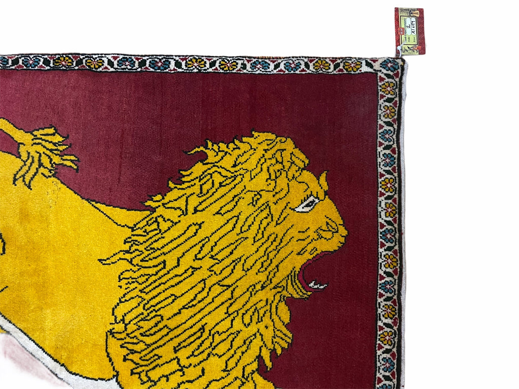 Persian Gabbeh Rug 3x4, Lion Pictorial, Red