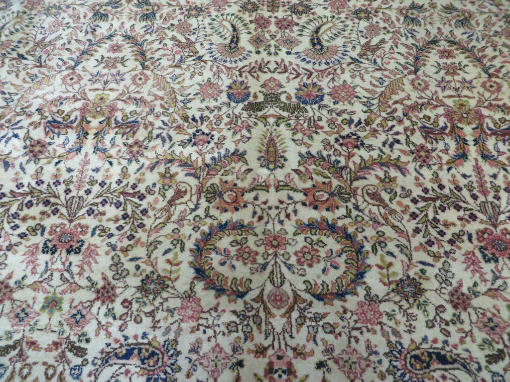 Persian Tabriz Rug 8x10, Bird Motifs Floral, Boteh Paisleys, Cream and Red, Handmade Wool Carpet
