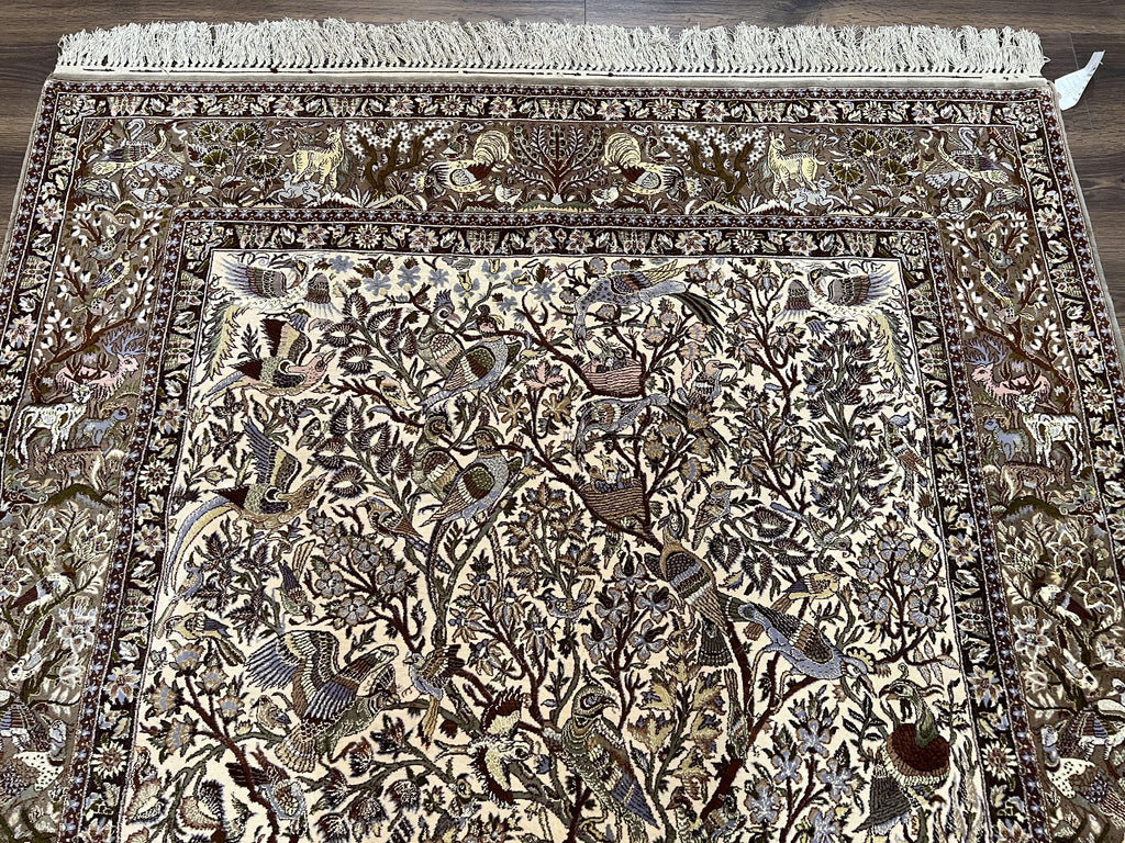 Persian Isfahan Rug 5x8 - Tree of Life, Animal Pictorials, Kork Wool & Silk