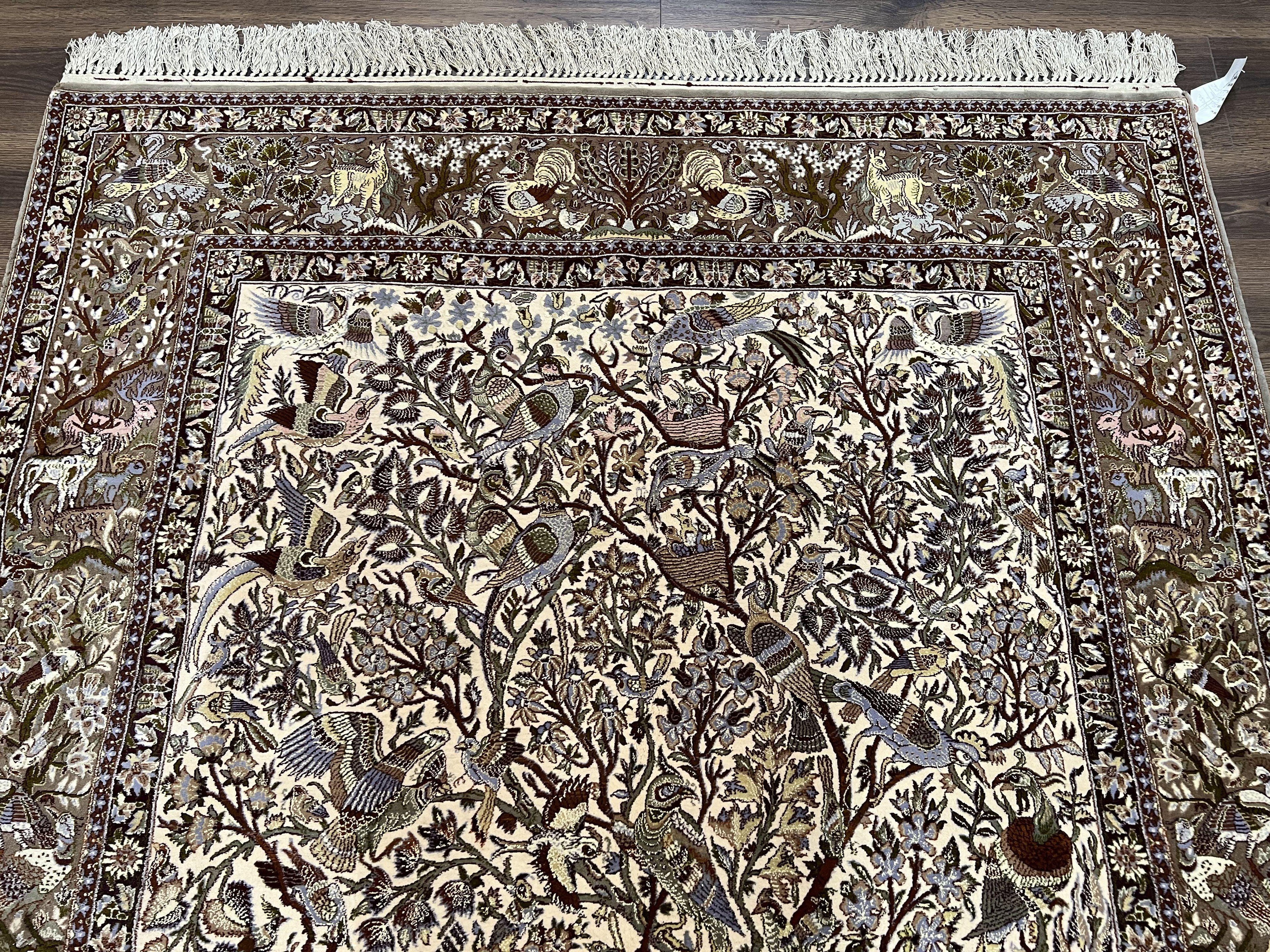 Persian Isfahan Rug 5x8 - Tree of Life, Animal Pictorials, Kork Wool & Silk