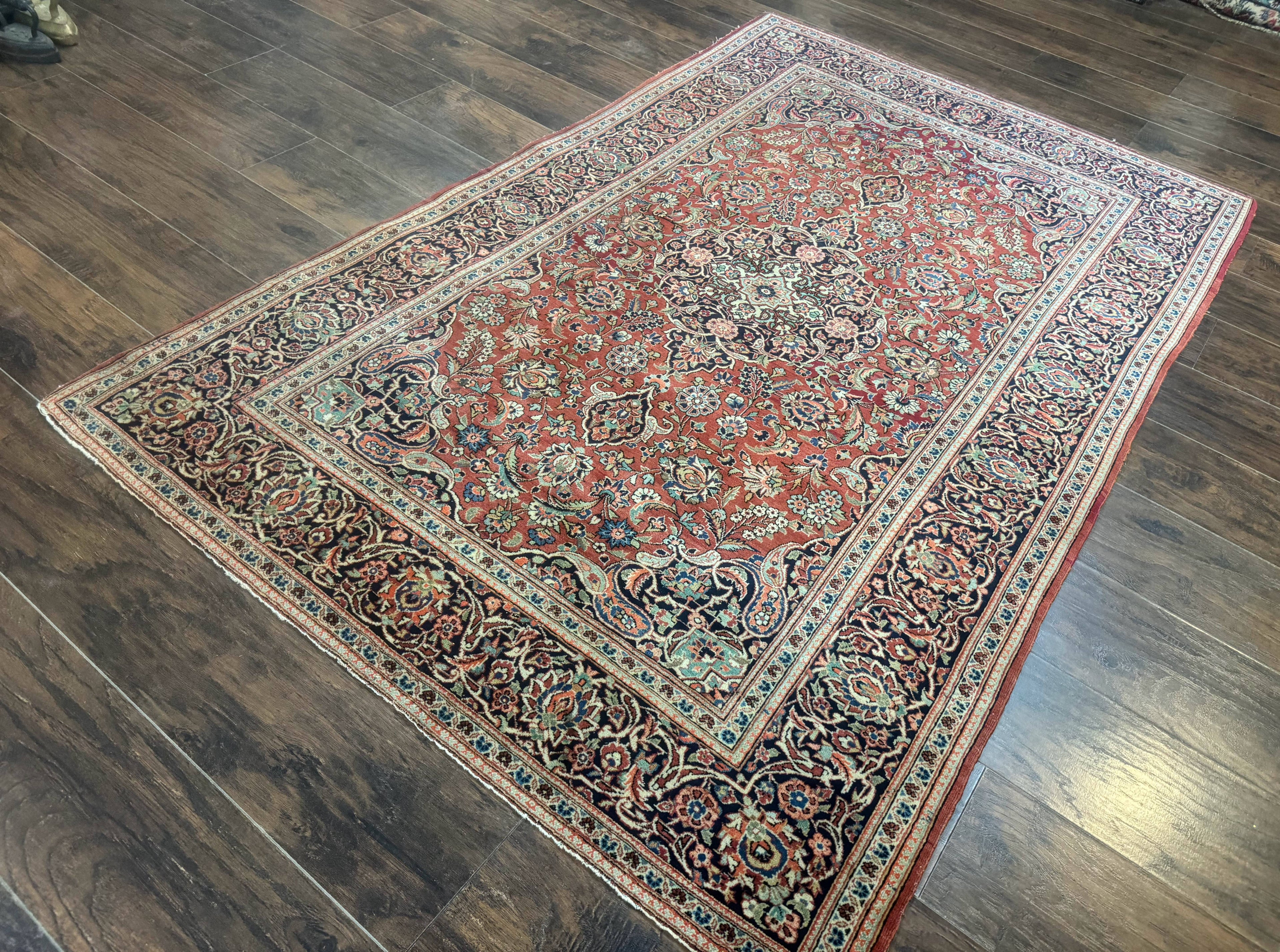 Persian Kashan Rug 4x7, Red, Floral Medallion, Vintage, Wool