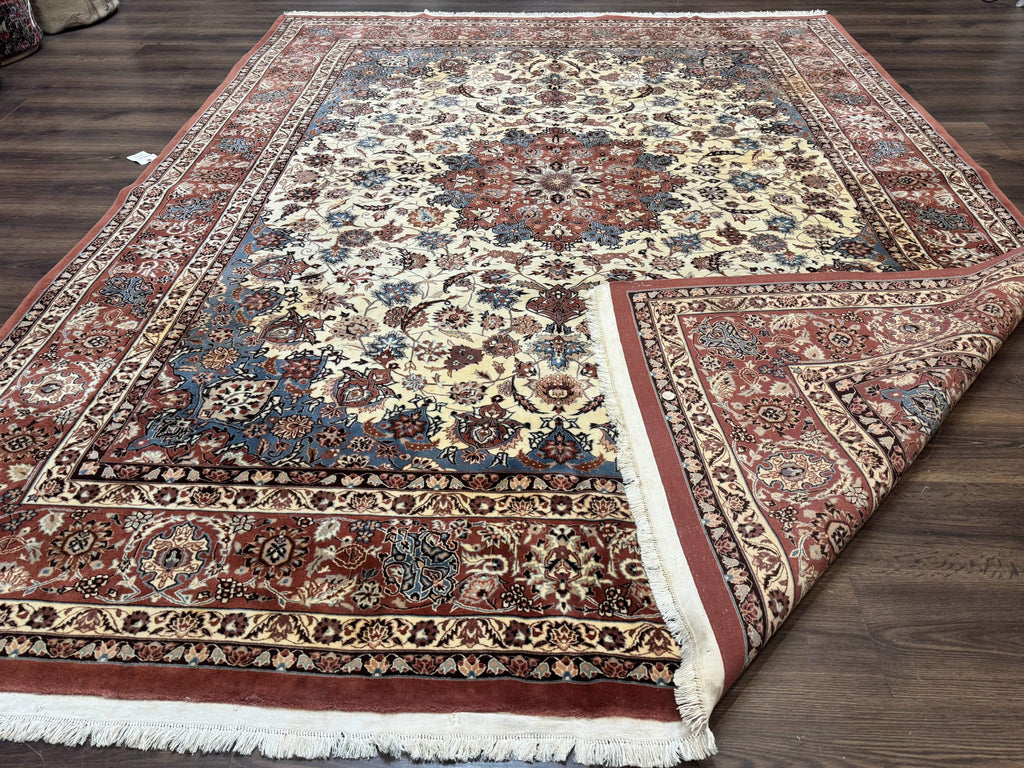 Persian Rug 8x10, Sino Persian Floral Medallion Carpet, Traditional Wool Area Rug, Cream and Brick Red, Fine 210 KPSI
