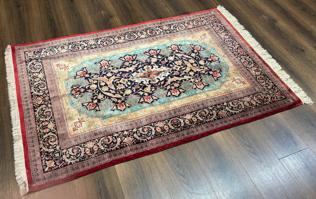 Magnificent Persian Qum Silk Rug 3x5, Exceptionally Fine 780 KPSI, Signed, Rare