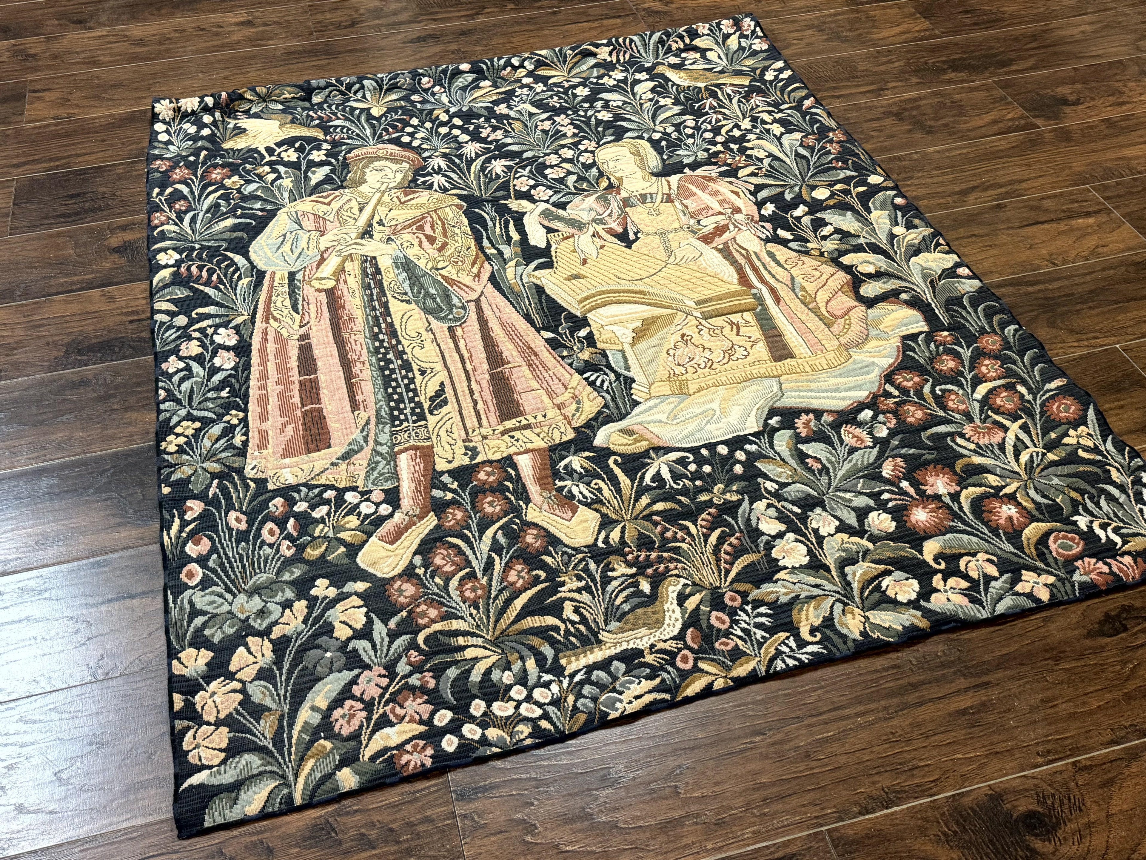 Vintage Belgium Tapestry 4x5, The Concet Musicians, Green