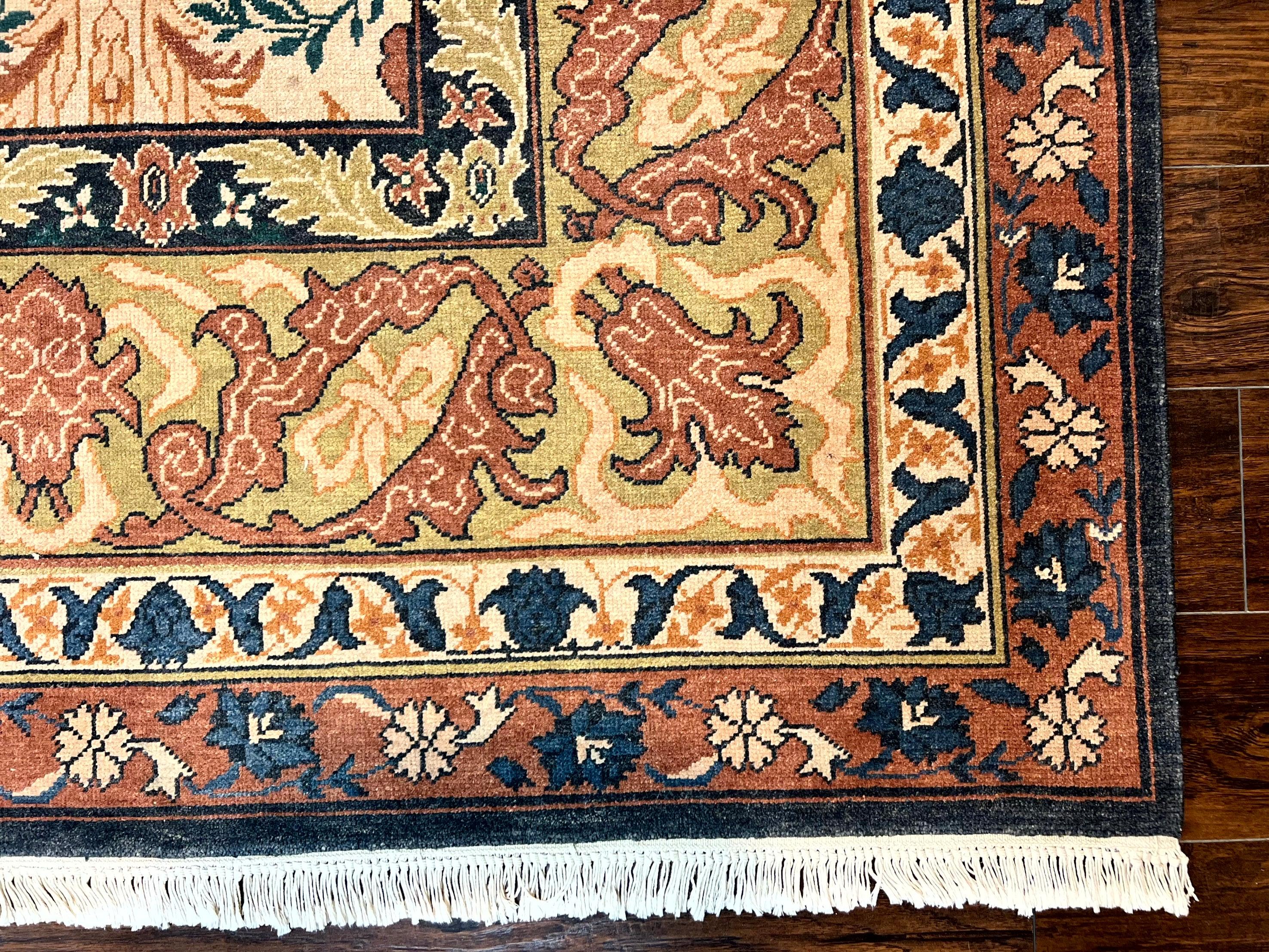10x13 Wool Rug, Floral Pattern, Birds, Handmade Vintage Carpet, Couristan Rug, Beige