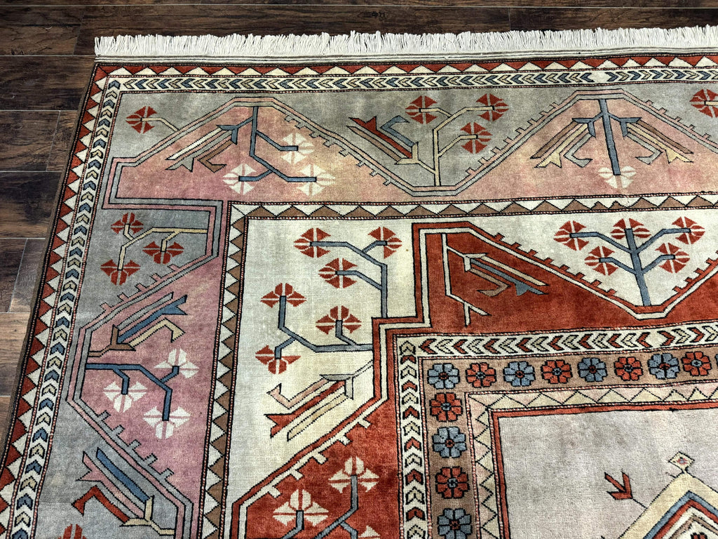 Large Turkish Milas Rug 10x13, Gray, Vintage, Wool on Wool