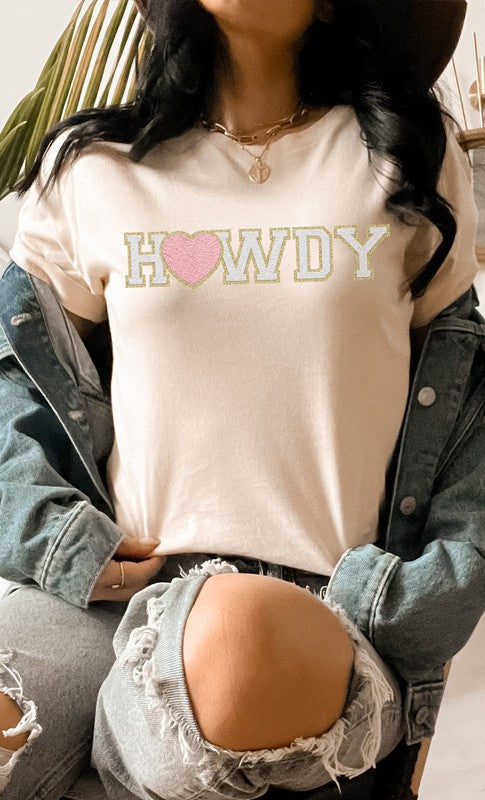 Heart Howdy Print Chenille Letter PLUS Graphic Tee T-Shirt