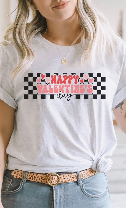 Happy Valentines Day Checker PLUS SIZE Graphic Tee T-Shirt