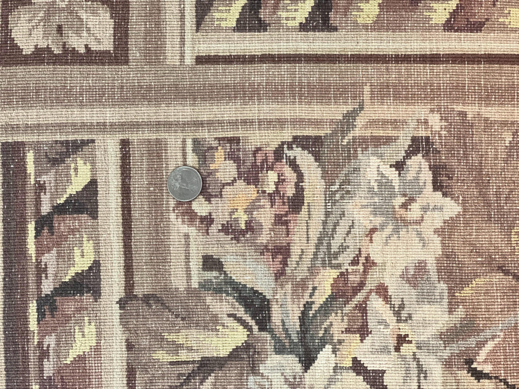Aubusson Wool Rug 9x11, Wool with Silk Highlights, European Design, Vintage, Handmade, Floral, Fine 210 KPSI