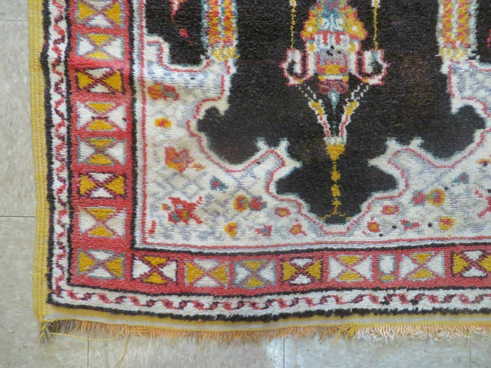 Antique Moroccan Runner Rug 3x7, Moroccan Prayer Rug, Double Mehrab Prayer Arches, Black and Red, Hand-Knotted Wool Carpet, Hallway Rug Nice