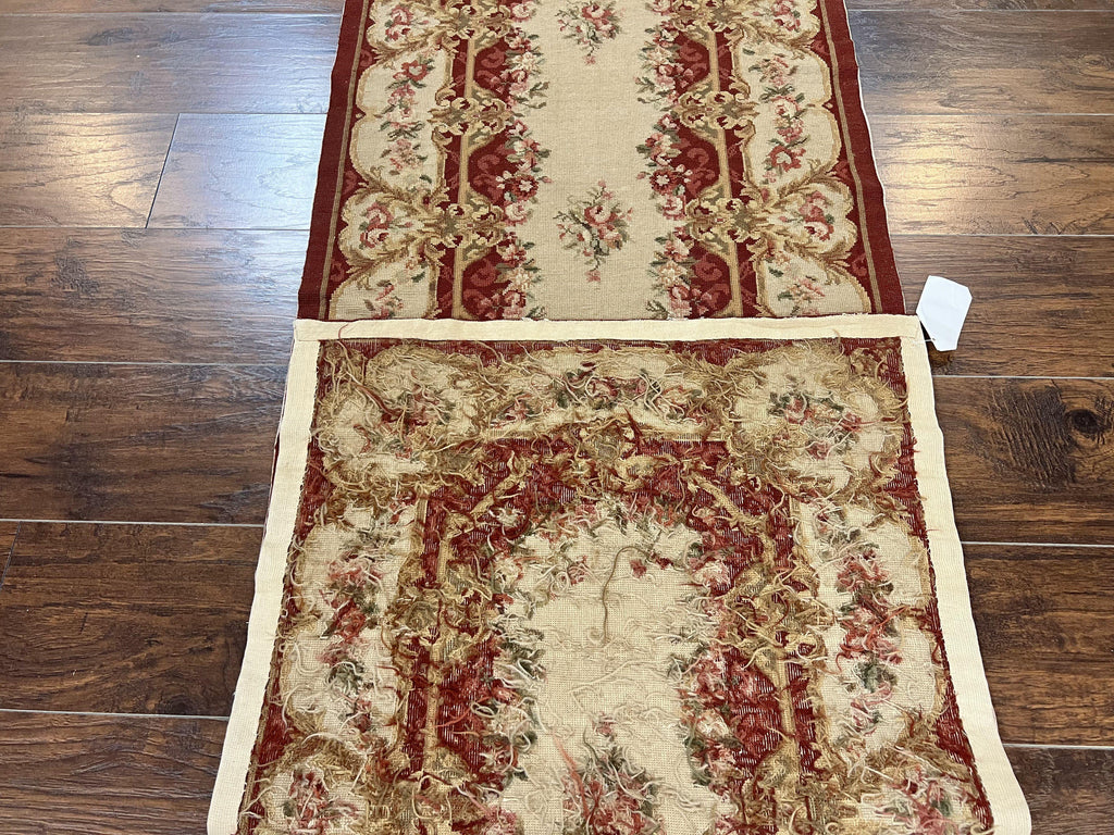 Needlepoint Runner Rug 2.5 x 10.7, Tan Runner Rug, Flatweave Runner, Aubusson European Design, Needlepoint Rug, Long Runner, Hallway Rug