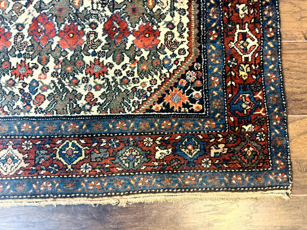 Persian Tribal Rug 3x5, Antique Persian Carpet, Floral Roses, Handmade, Persian Zanjan Rug