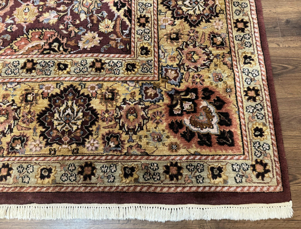 Indo Persian Rug 8x11, Eggplant & Tan, Allover Pattern, Wool Couristan Handmade Rug