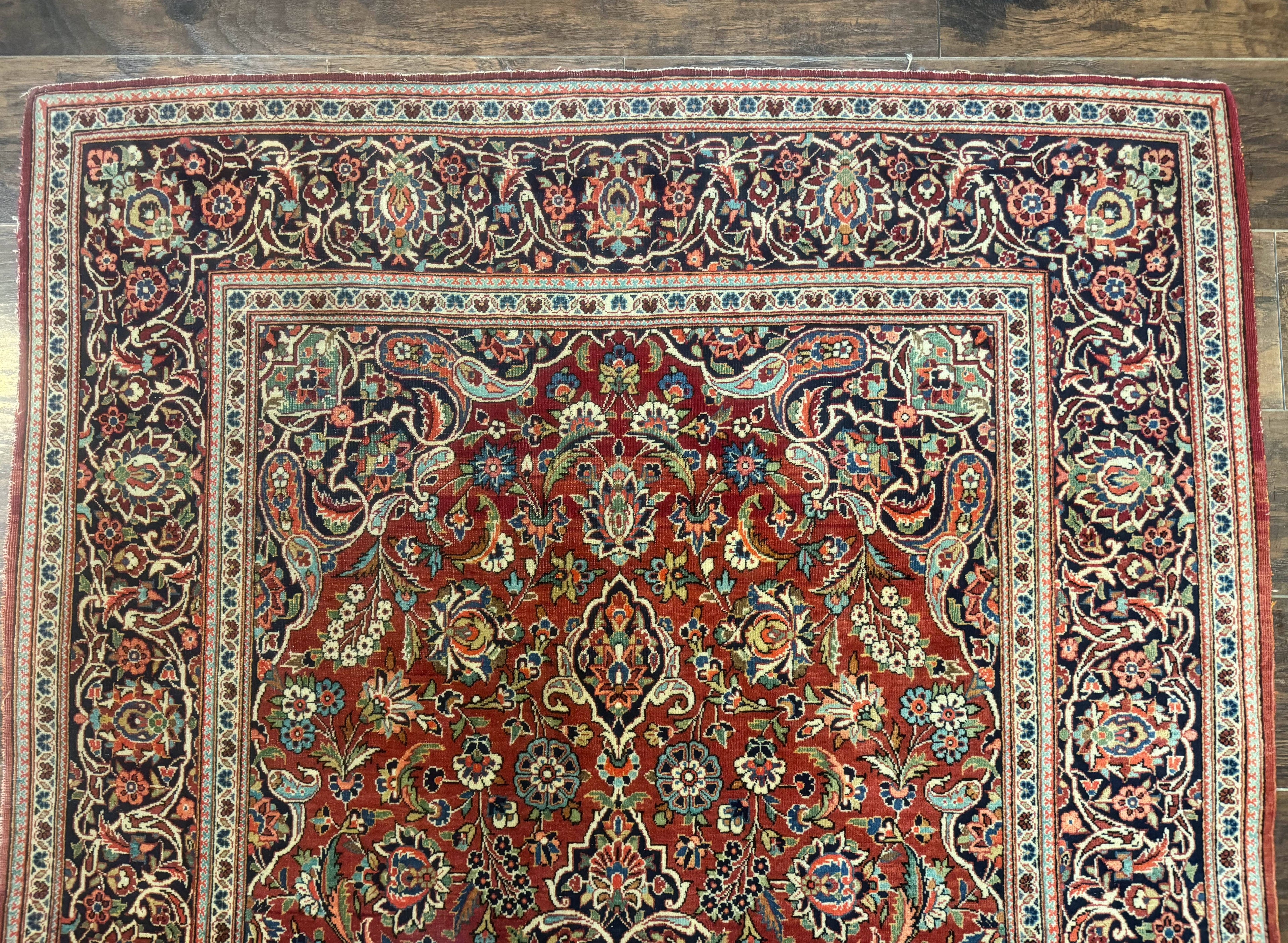 Persian Kashan Rug 4x7, Red, Floral Medallion, Vintage, Wool