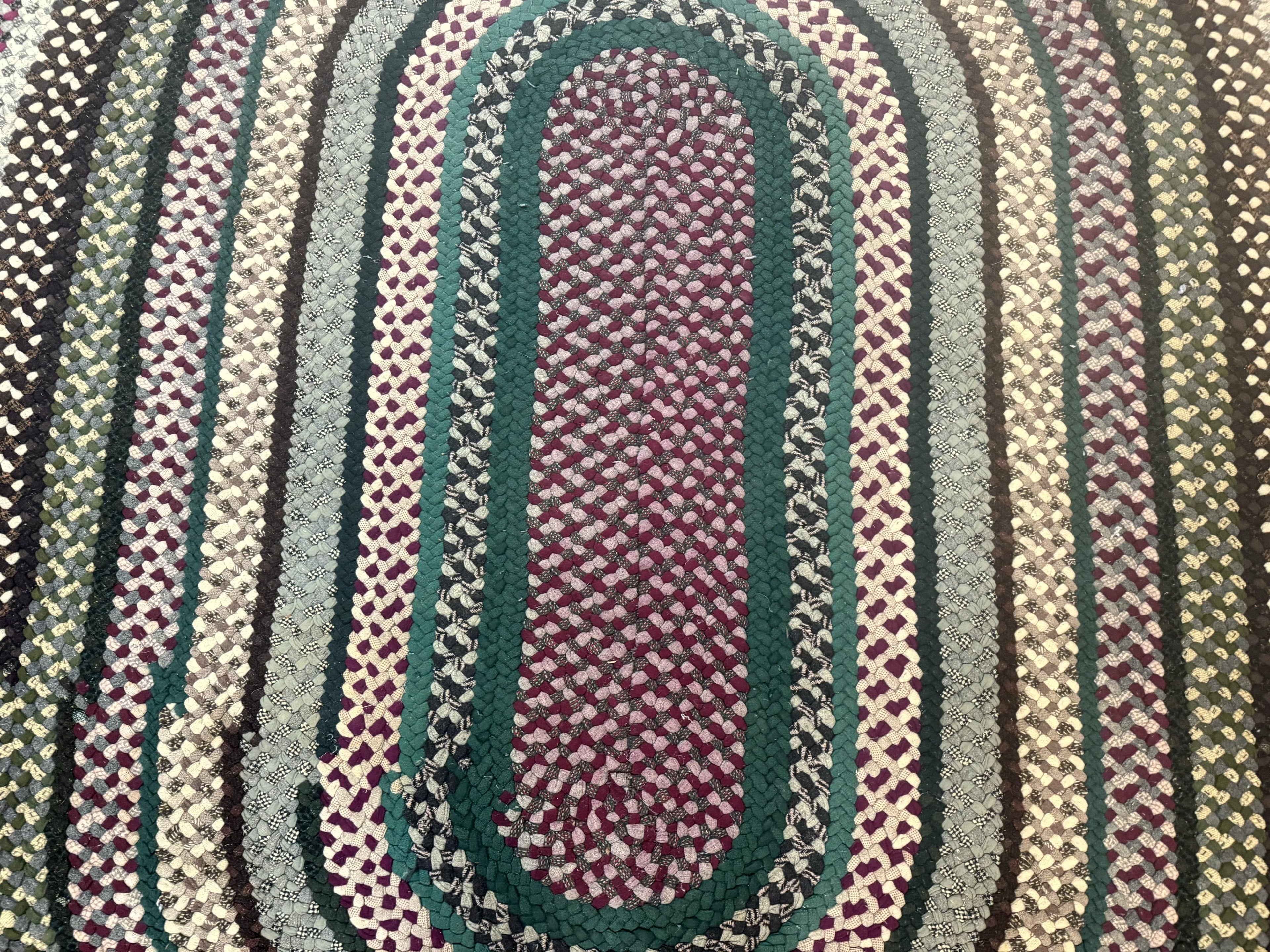 Large Oval American Braided Rug 10x12, Multicolor Vintage Braided Carpet