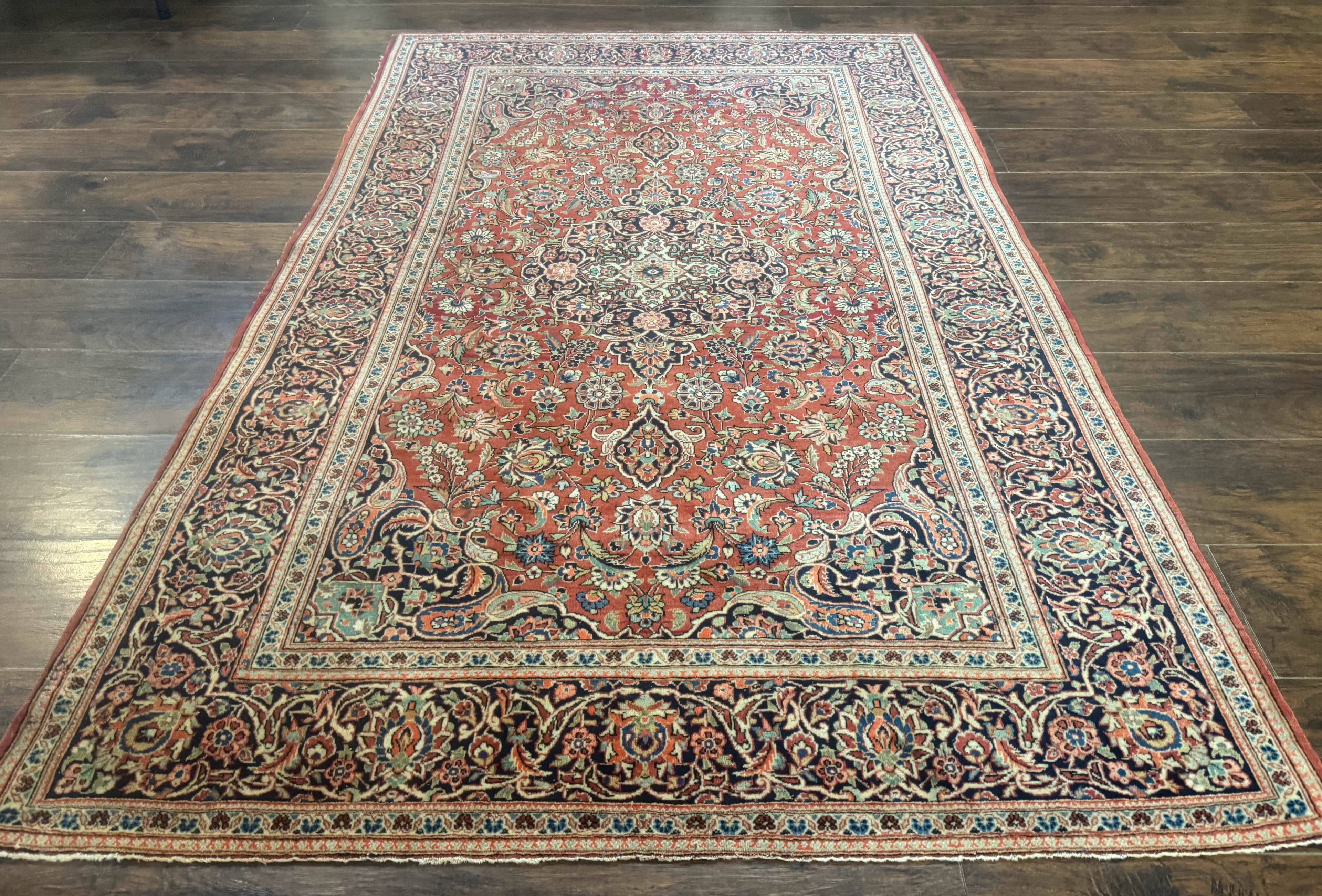 Persian Kashan Rug 4x7, Red, Floral Medallion, Vintage, Wool