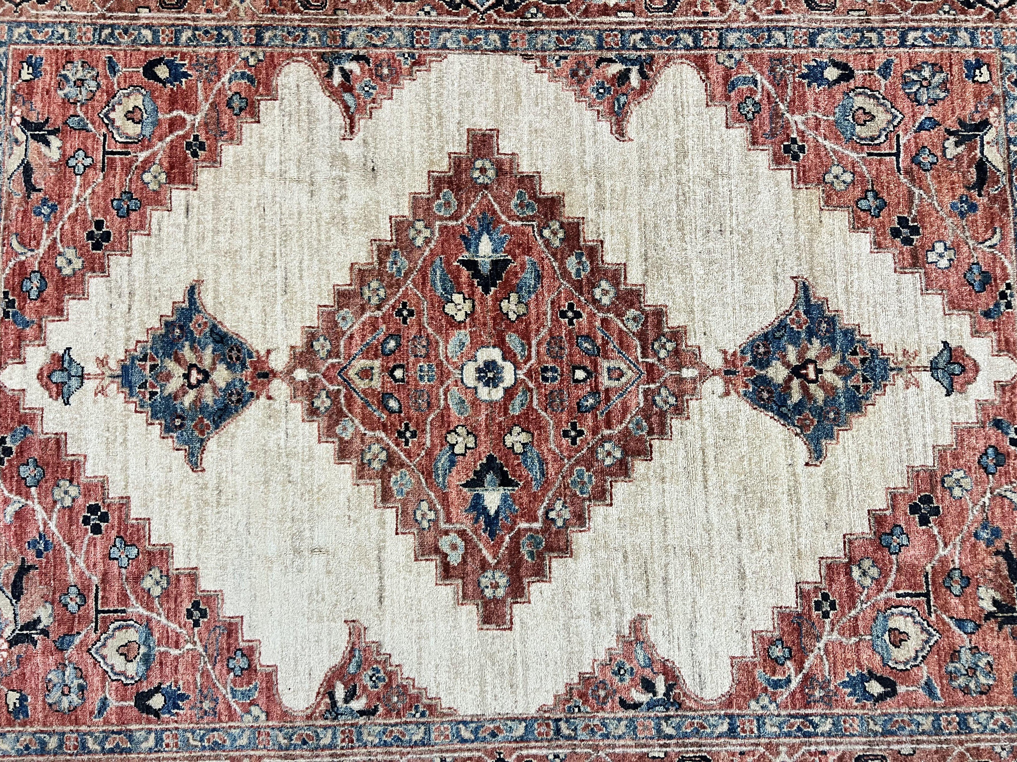 Peshawar Rug 5x7, Wool Hand Knotted Handmade Vintage Carpet, Serapi Design, Pakistani Rug 5 x 7 ft, Medium Sized, Geometric Rug