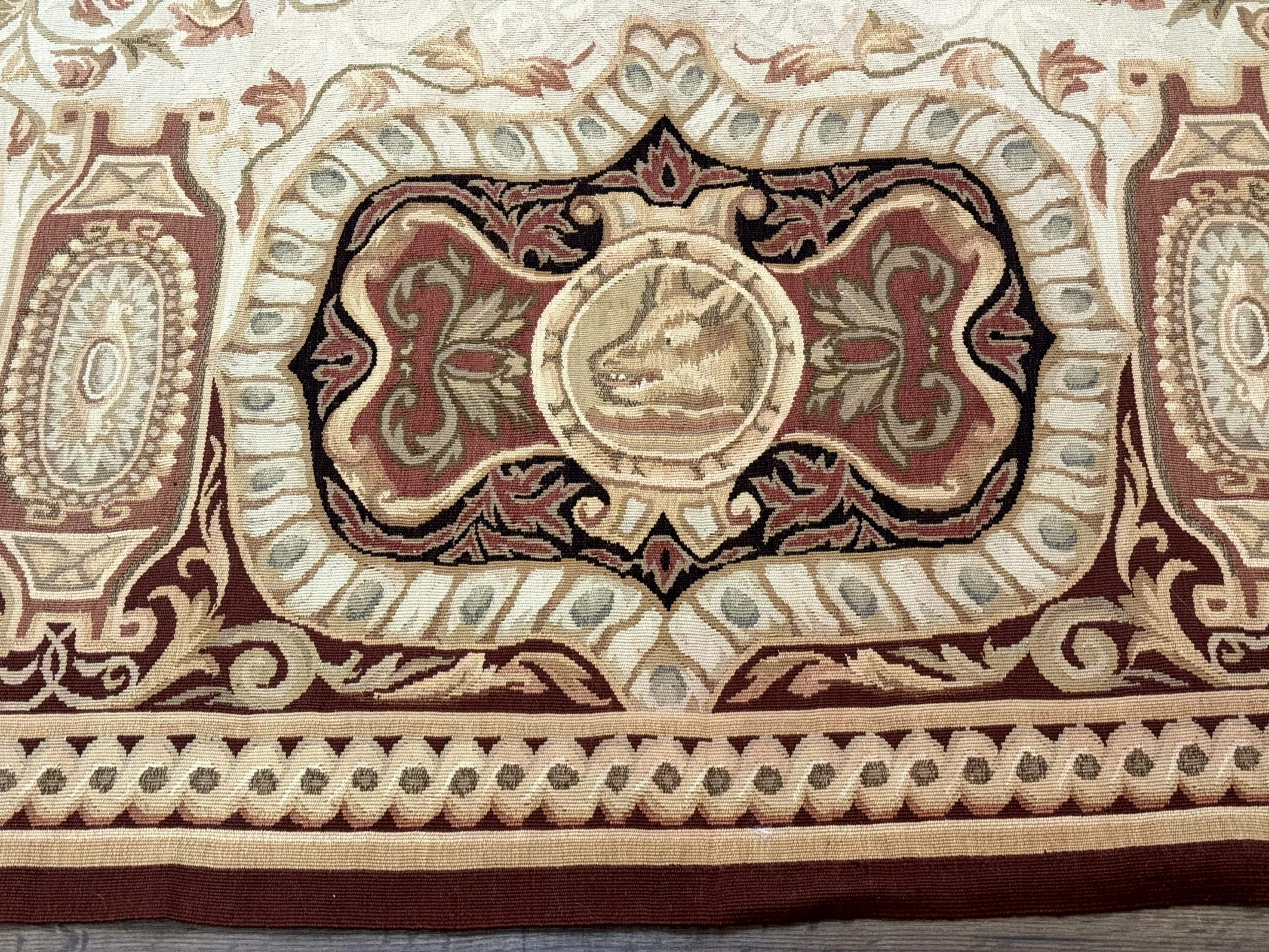 French Aubusson Rug 9x12 - European Design Flatweave Carpet