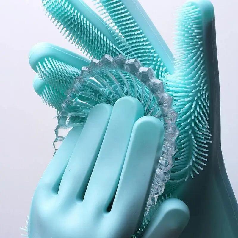 2PCS Cleaning Sponge Gloves Multifunction Silicone Cleaning Magic Gloves Dish Washing Gloves For Kitchen Household Plate Washing  Reusable Cleaning Gloves For Housework