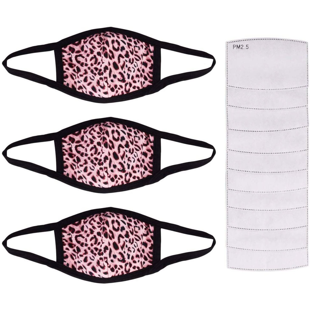 3-Pack: Adult Cotton Reusable Face Masks with 10 Filters