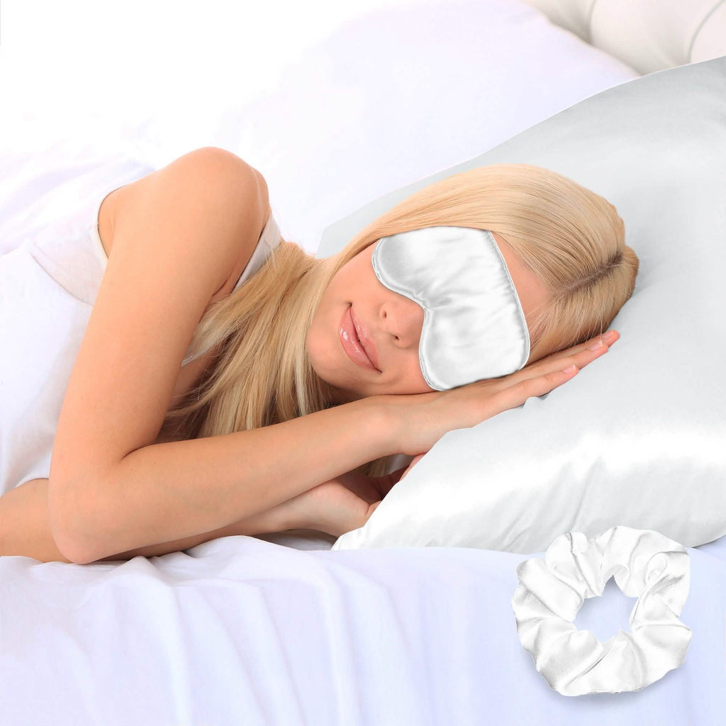 3-Piece: Super Soft Luxury Satin Facial and Hair Care Pillowcase, Eye Mask and Scrunchie