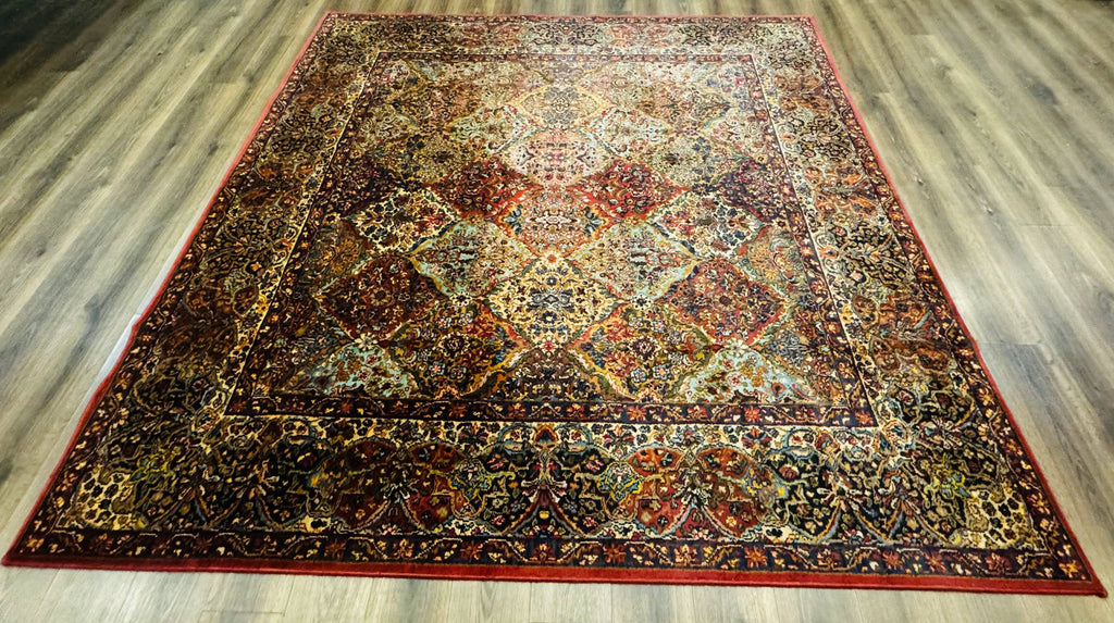 Square Karastan Multicolor Panel Kirman Rug #717, Rare Size 8.8 x 8.8, Original 700 Series, Wool