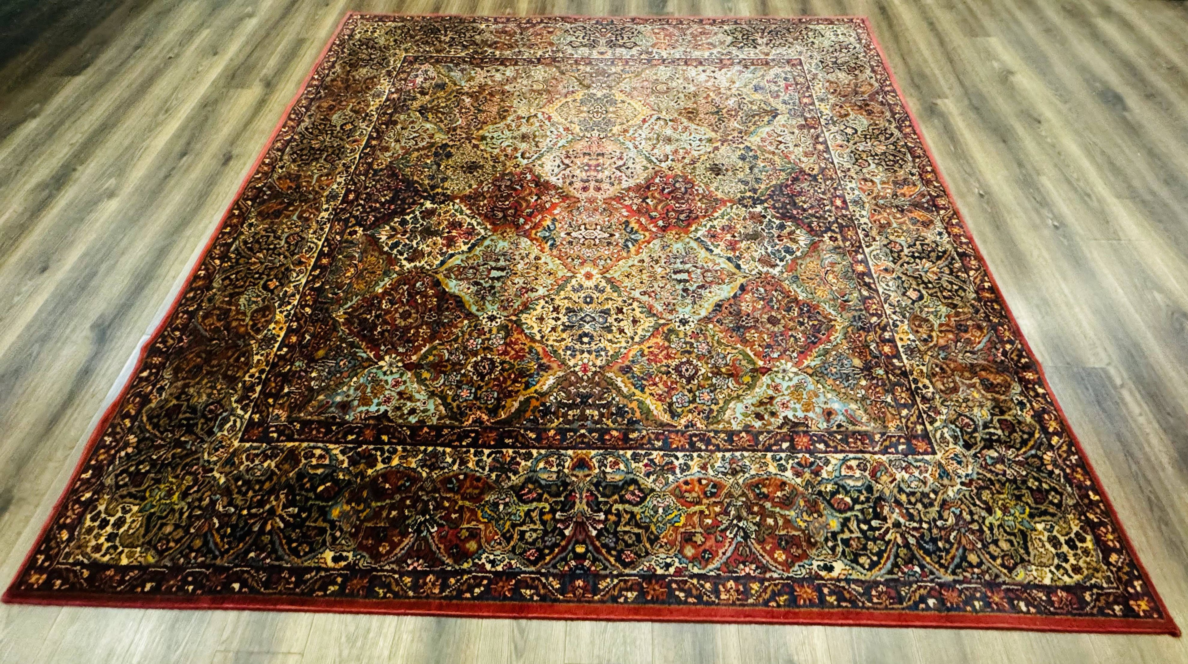 Square Karastan Multicolor Panel Kirman Rug #717, Rare Size 8.8 x 8.8, Original 700 Series, Wool