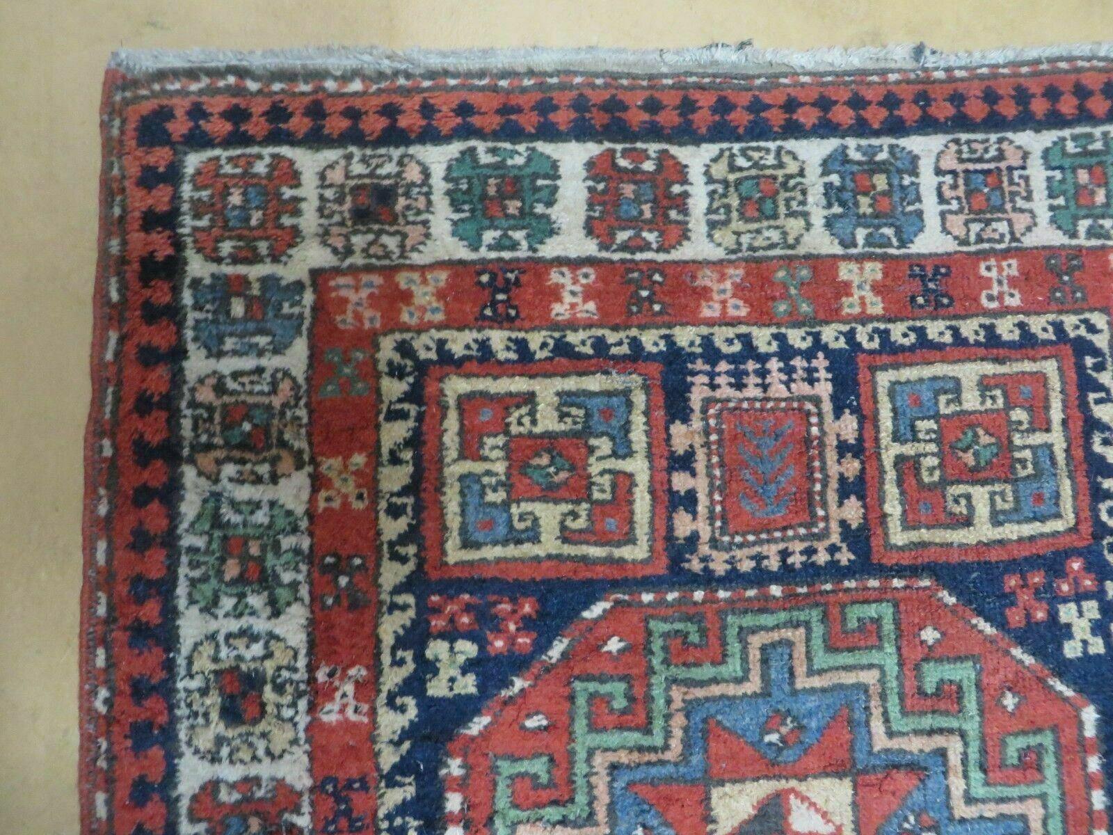 3 '4" X 10' Vintage Handmade Turkish Kazak Caucasian Wool Runner Rug Red Nice