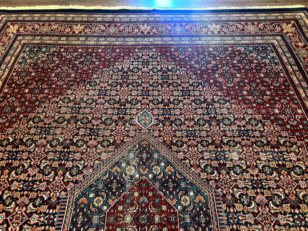 Indo Persian Bidjar Rug 9x12 Wool Handmade Carpet Dark Blue