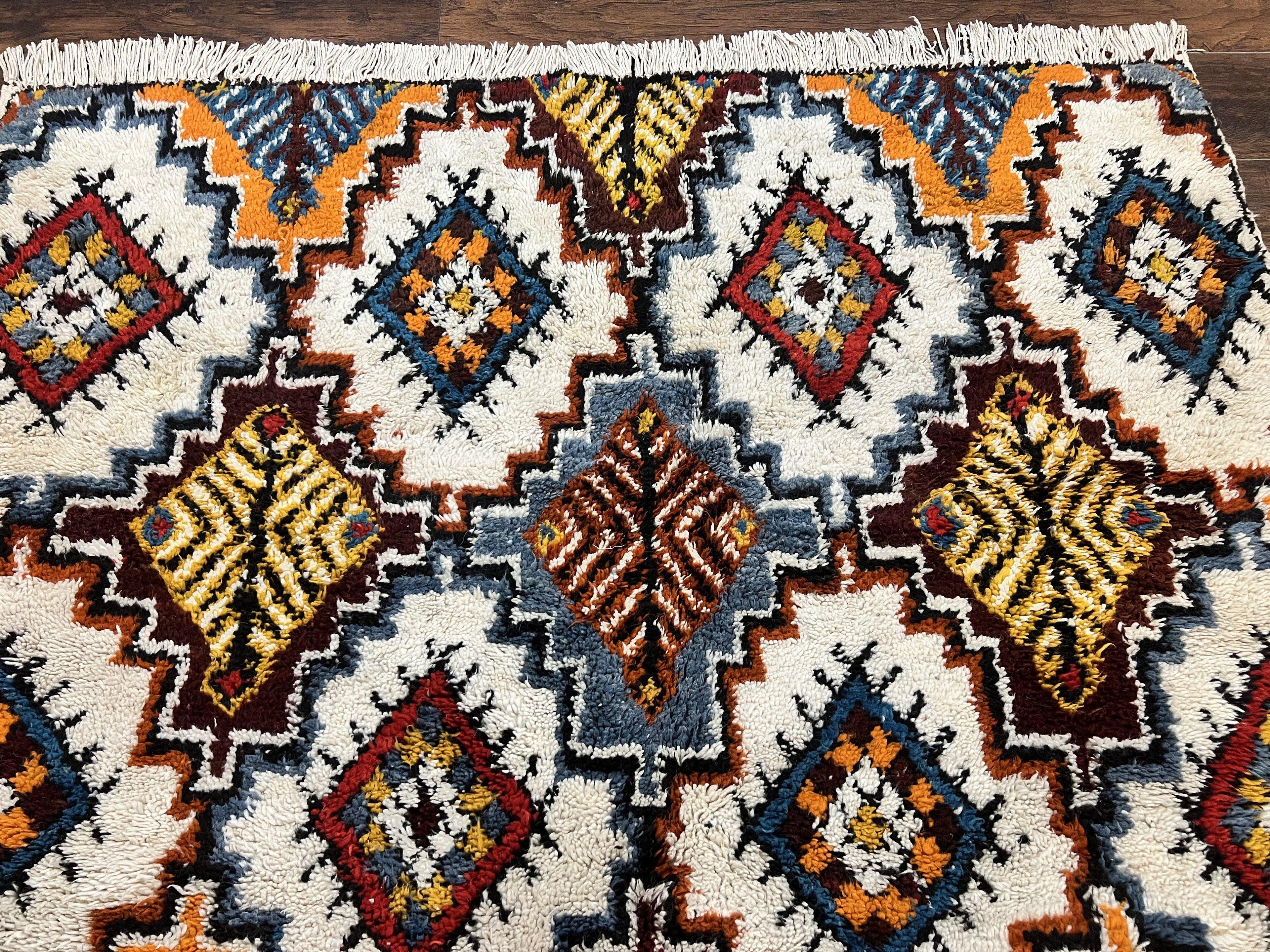 Moroccan Rug 5.9 x 7.6, Colorful Geometric Panel, Soft Wool, Handmade, Multicolor, Vintage Moroccan Carpet, Berber Rug, Rabat Rug