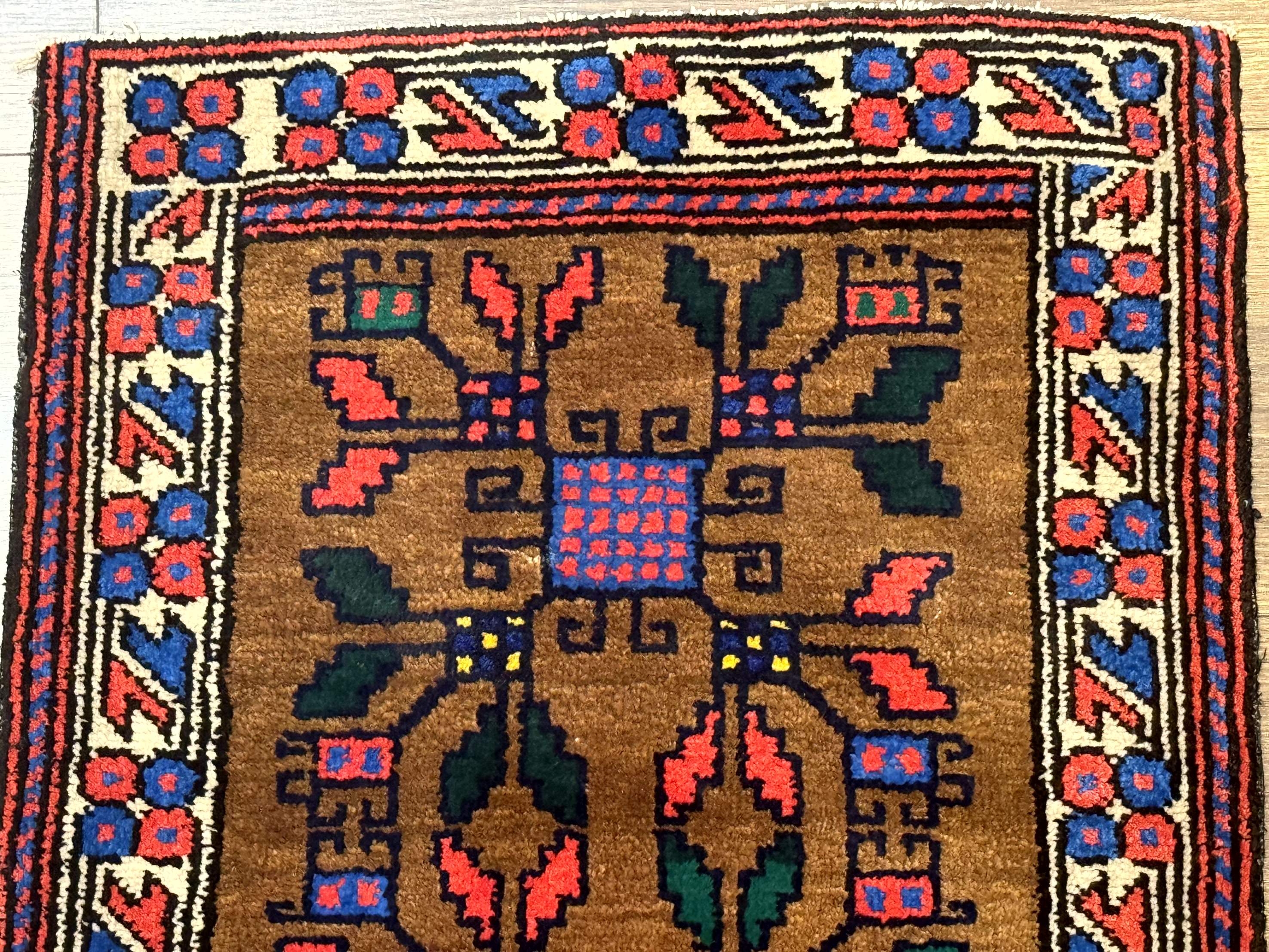 Small Persian Baluchi Rug, Tribal Rug, Brown, Multicolor