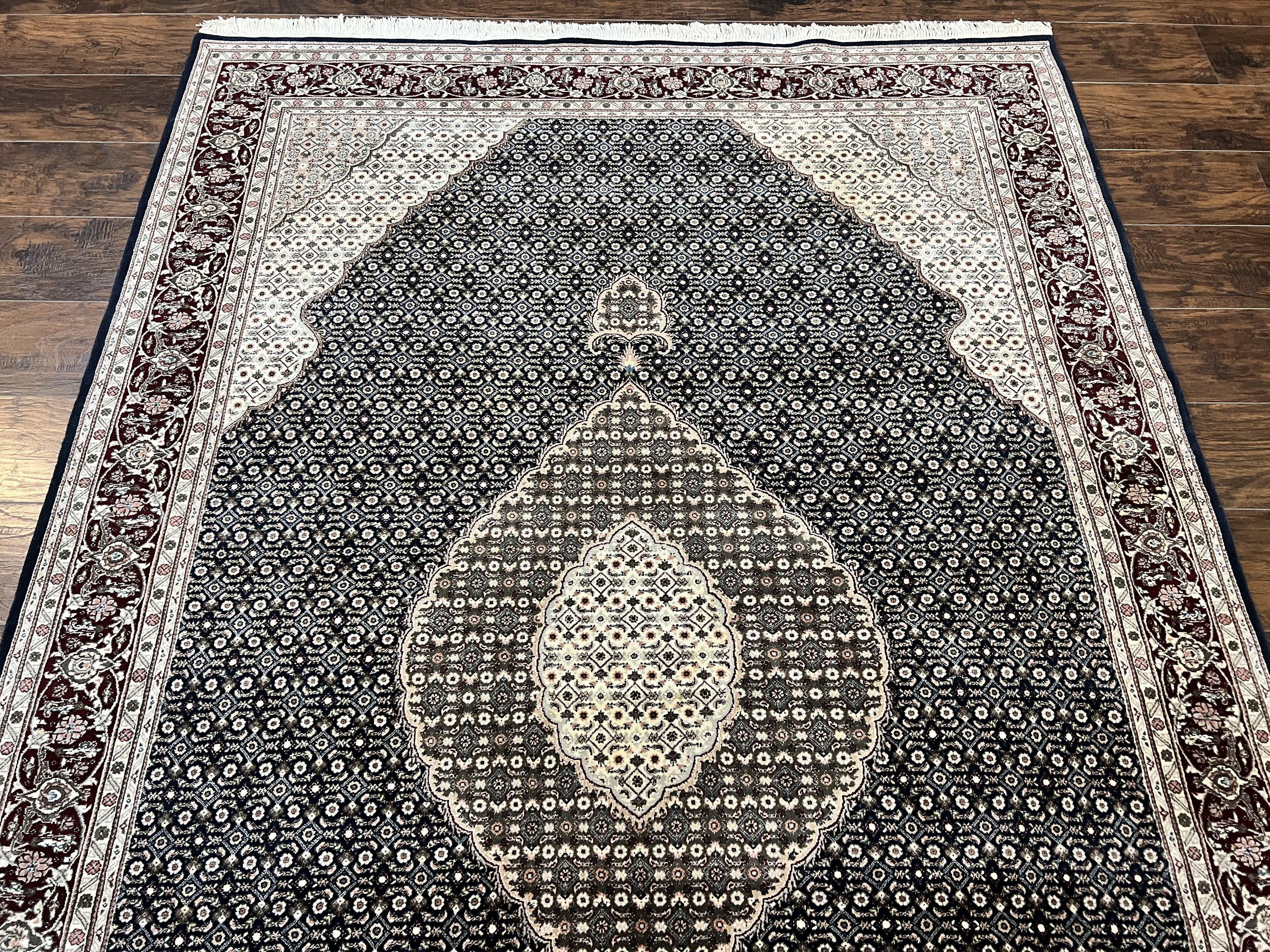Sino Persian Rug 6x9, Herati Pattern, Vintage Handmade Hand Knotted Wool Oriental Carpet, Fine 6 x 9 Rug, Traditional Rug, Dark Blue Rug