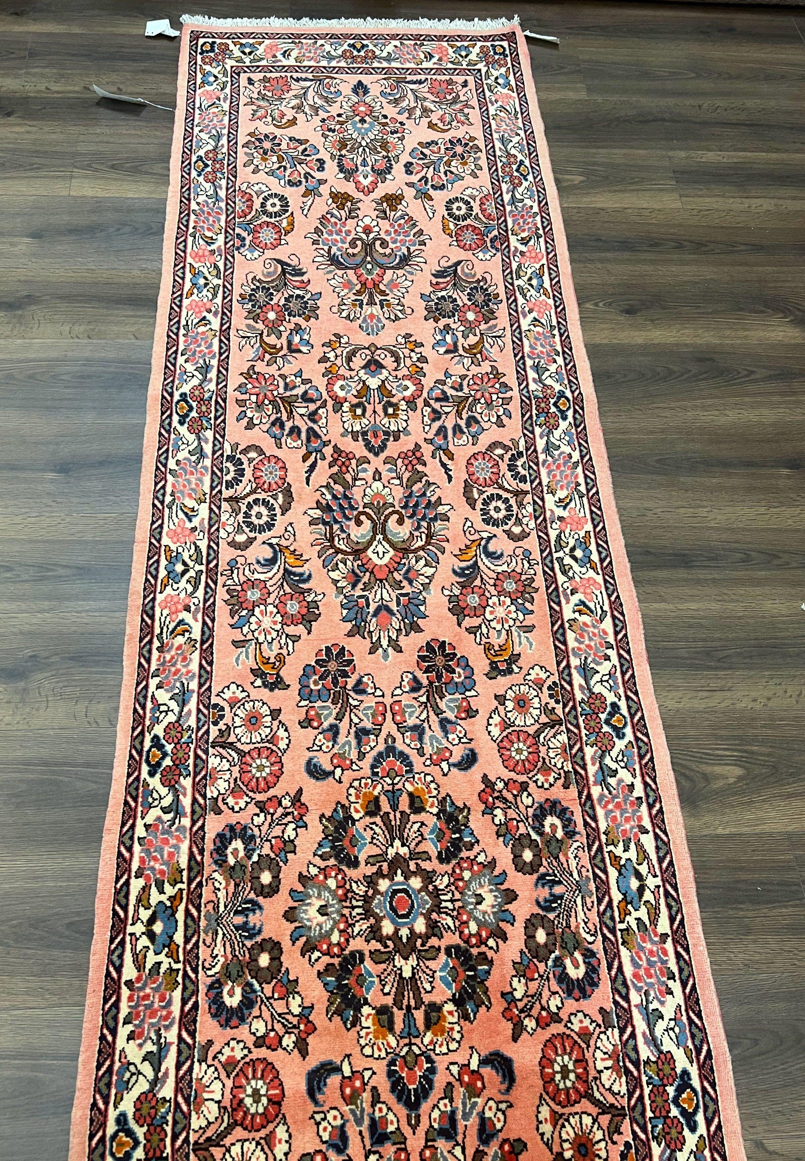 Persian Sarouk Runner Rug 2.9 x 13.6, Wool Floral Hand Knotted Runner