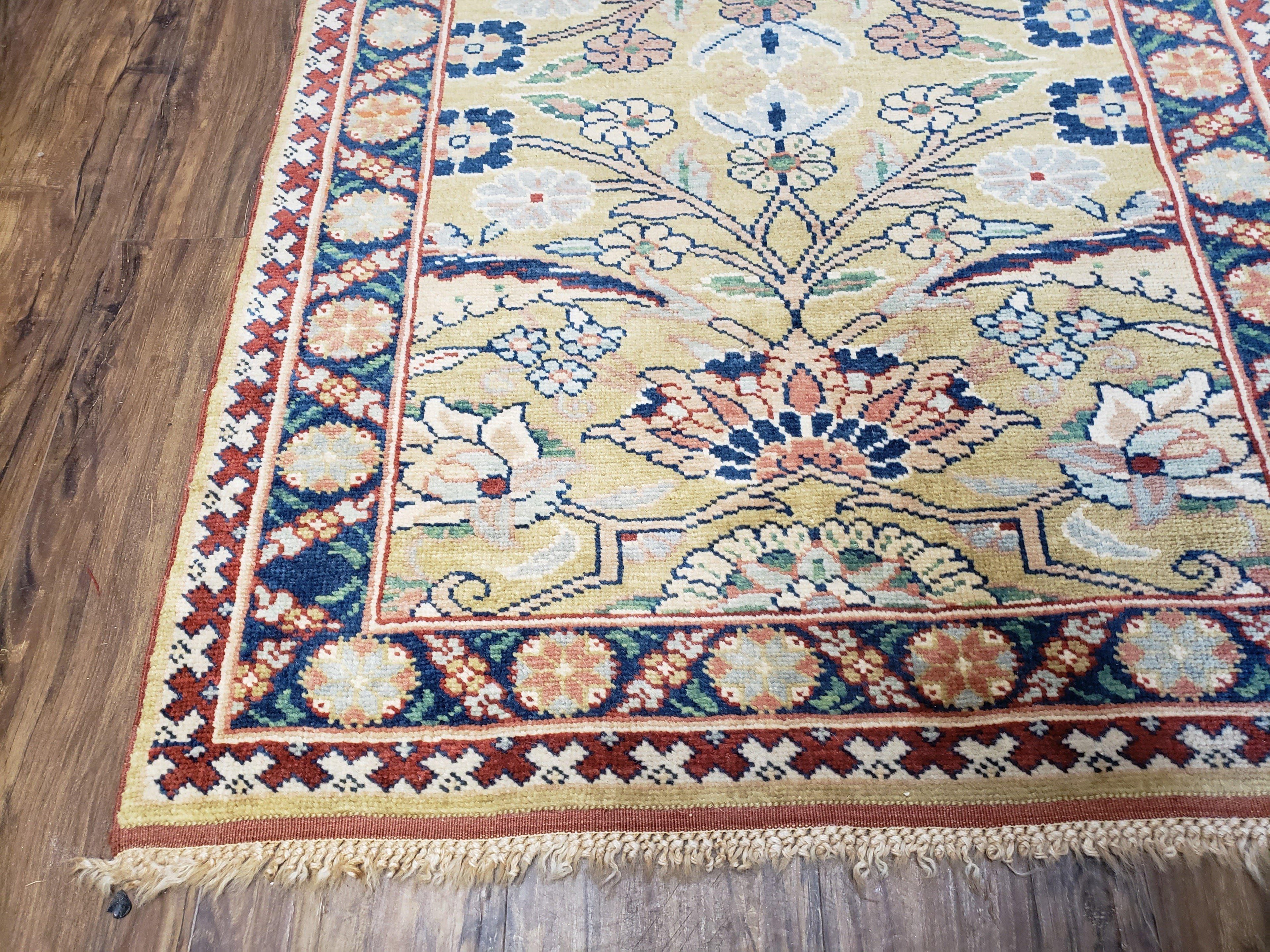 Hallway Runner Rug, Kitchen Runner, Sultanabad Hand Knotted Rug, Farmhouse Rug, 1950s Rug, Mahal Rug, Turkish Rug, Long Runner, Yellow