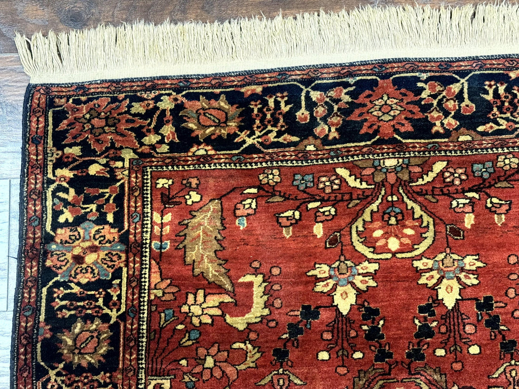 Antique Persian Farahan Sarouk Rug 3.6 x 5, Red, Floral, Traditional Rug, Fine 210 KPSI