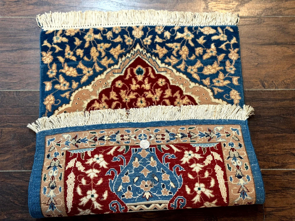 Small Persian Nain Rug, Persian Vase Tree of Life Design, Red and Blue, Very Fine 260 KPSI, Wool and Silk Highlights